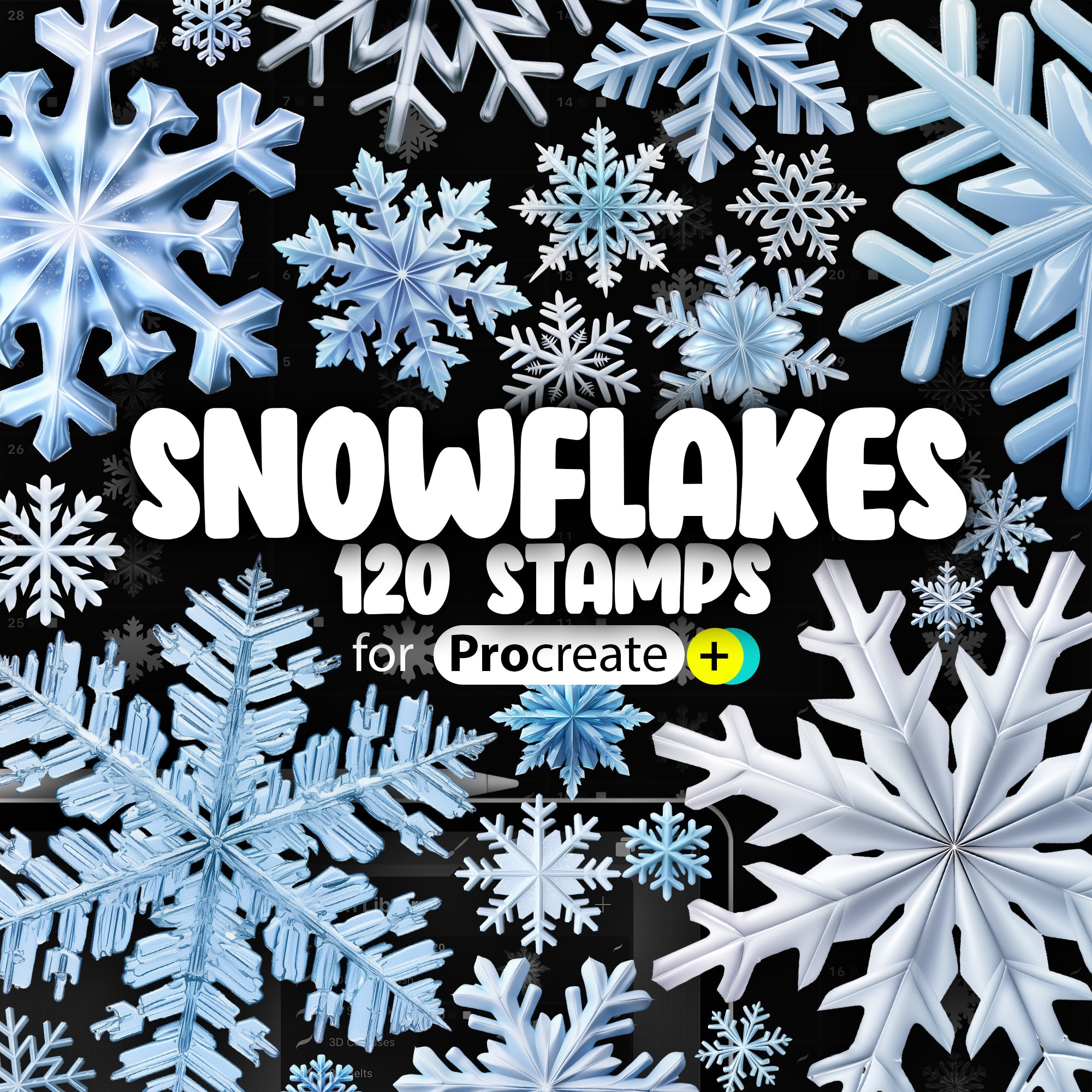 120 Procreate 2D Snowflakes Stamps Brushes