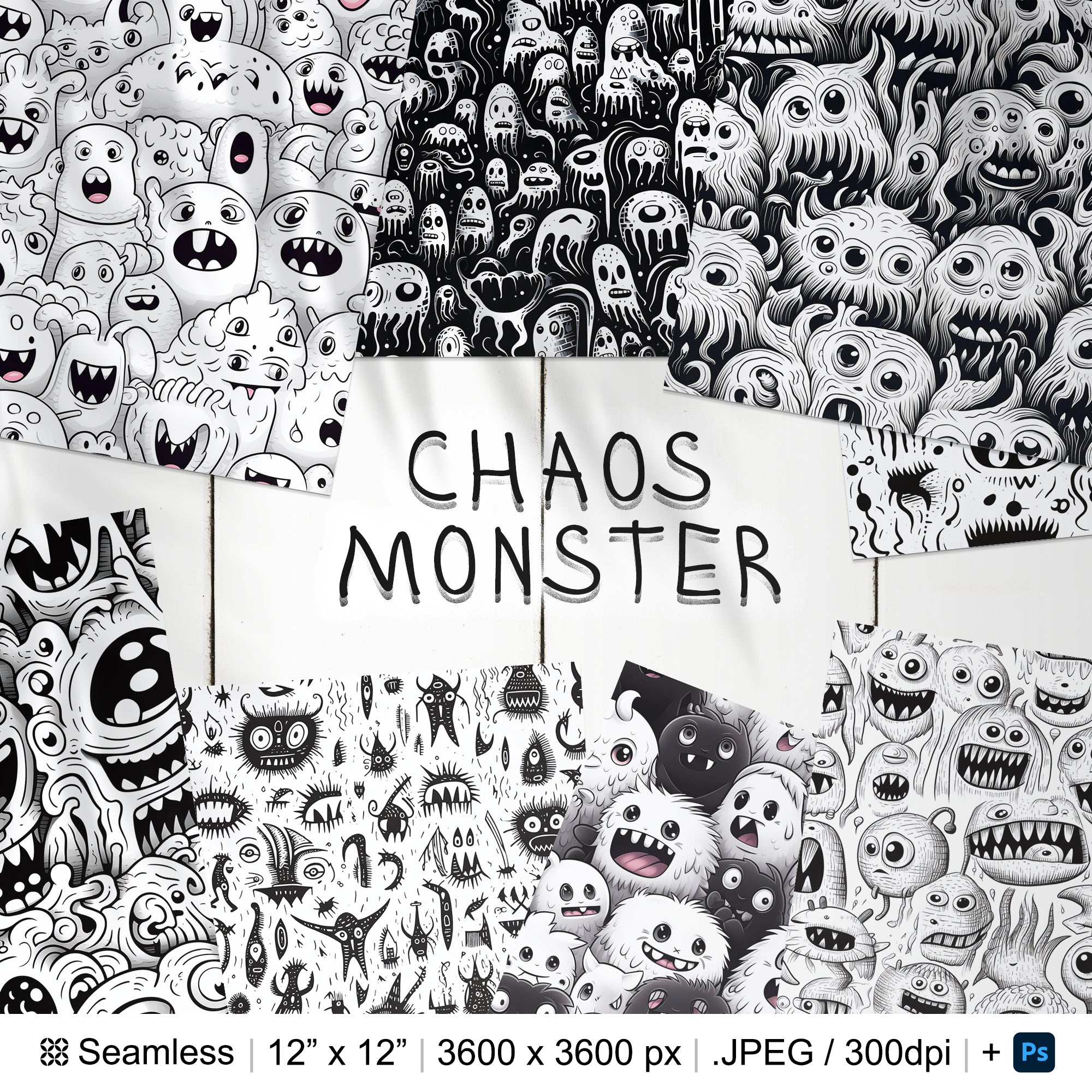 101 Monsters Seamless Pattern