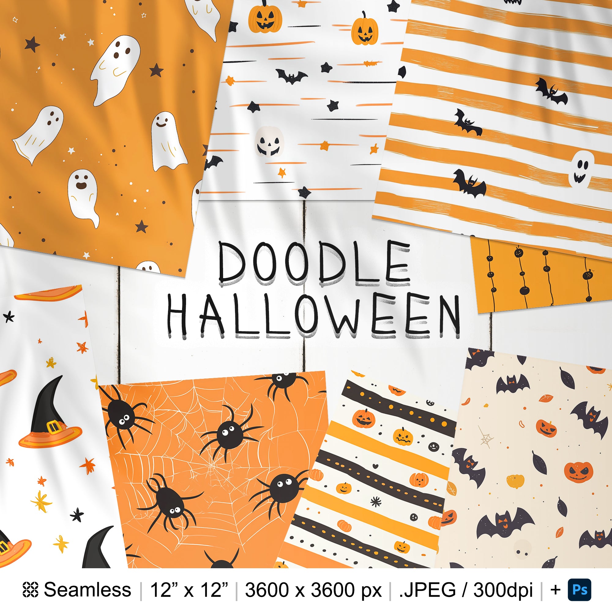 20 Halloween Doodles Seamless Pattern