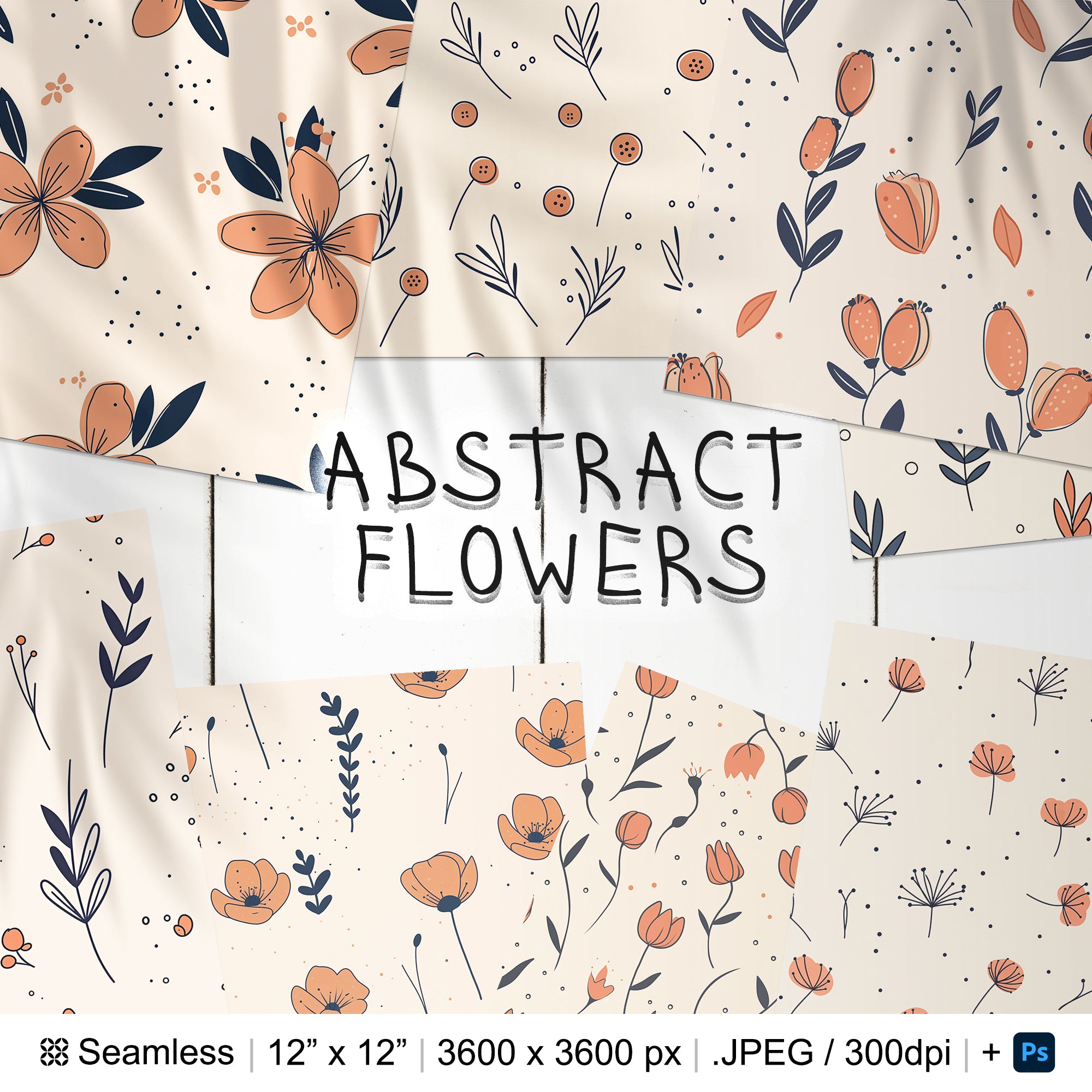 20 Abstract Flowers Seamless Pattern | Retro Flowers Printable Digital Paper | Photoshop Abstract Floral Patterns | Seamless Repeat Pattern