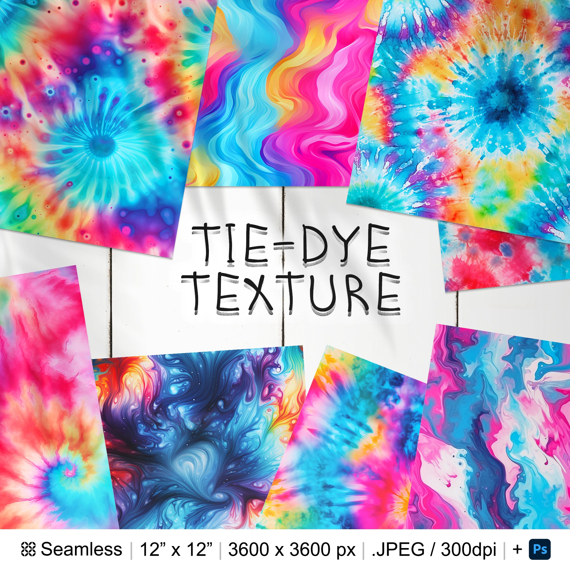 120 Tie-Dye Seamless Pattern | Digital Seamless Pattern Spiral Tie Dye | 3d Bullseye Tie-Dye Digital Paper | Photoshop Tie-Dye Patterns