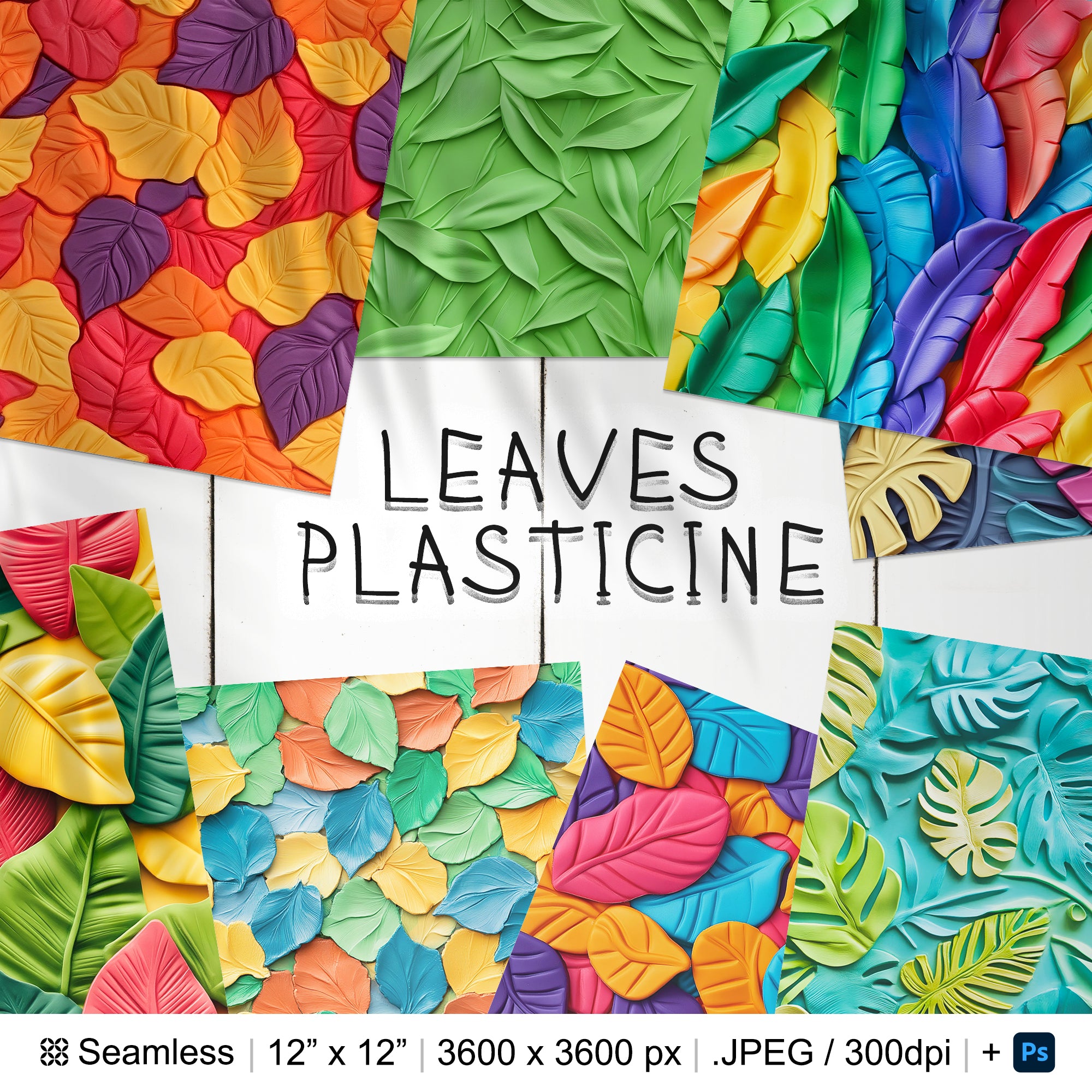 25 Plasticine Leaves Seamless Pattern