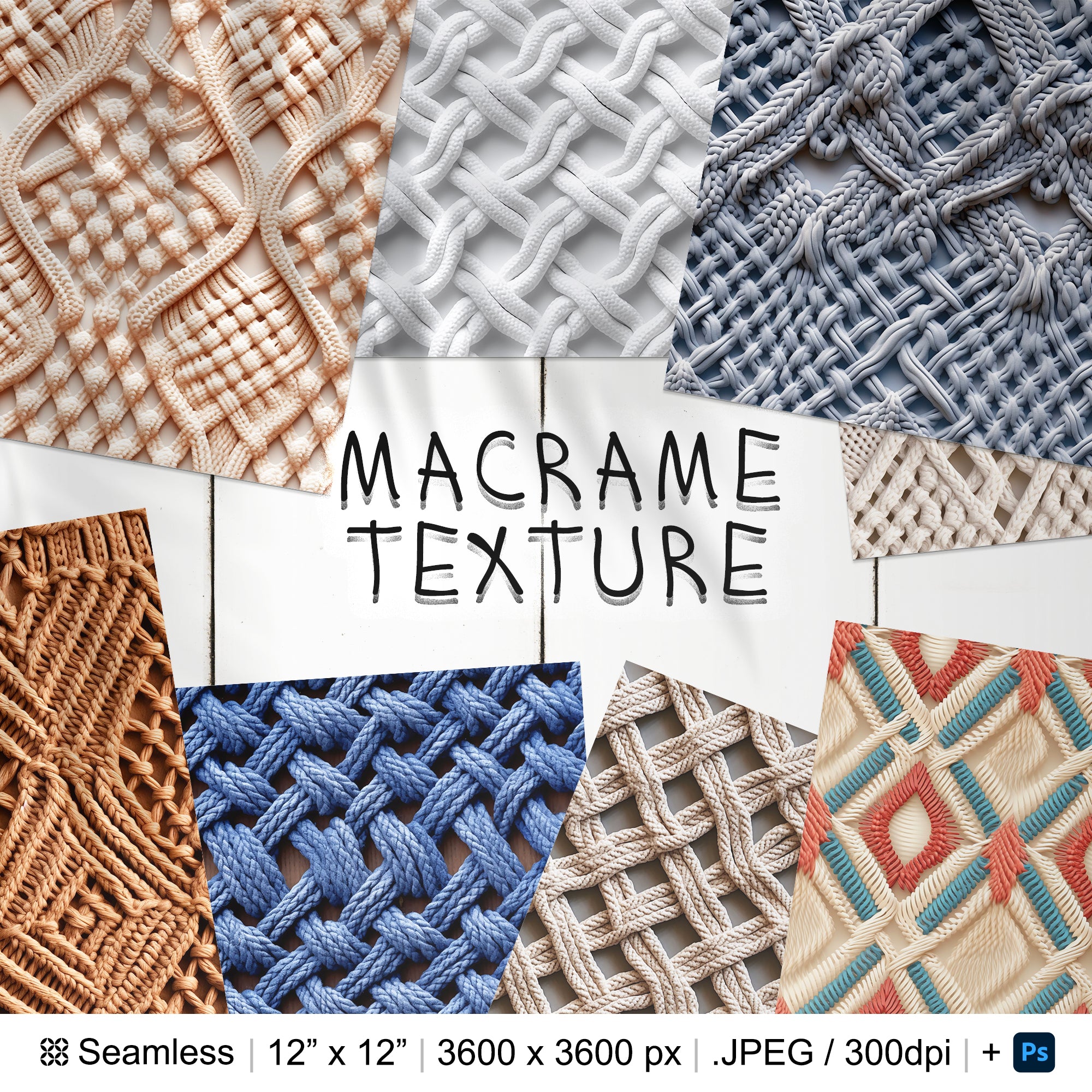 132 Macrame Seamless Pattern Background | Digital Seamless Pattern Square Knot Macramé | 3d Macrame Digital Paper | Photoshop Rope Patterns