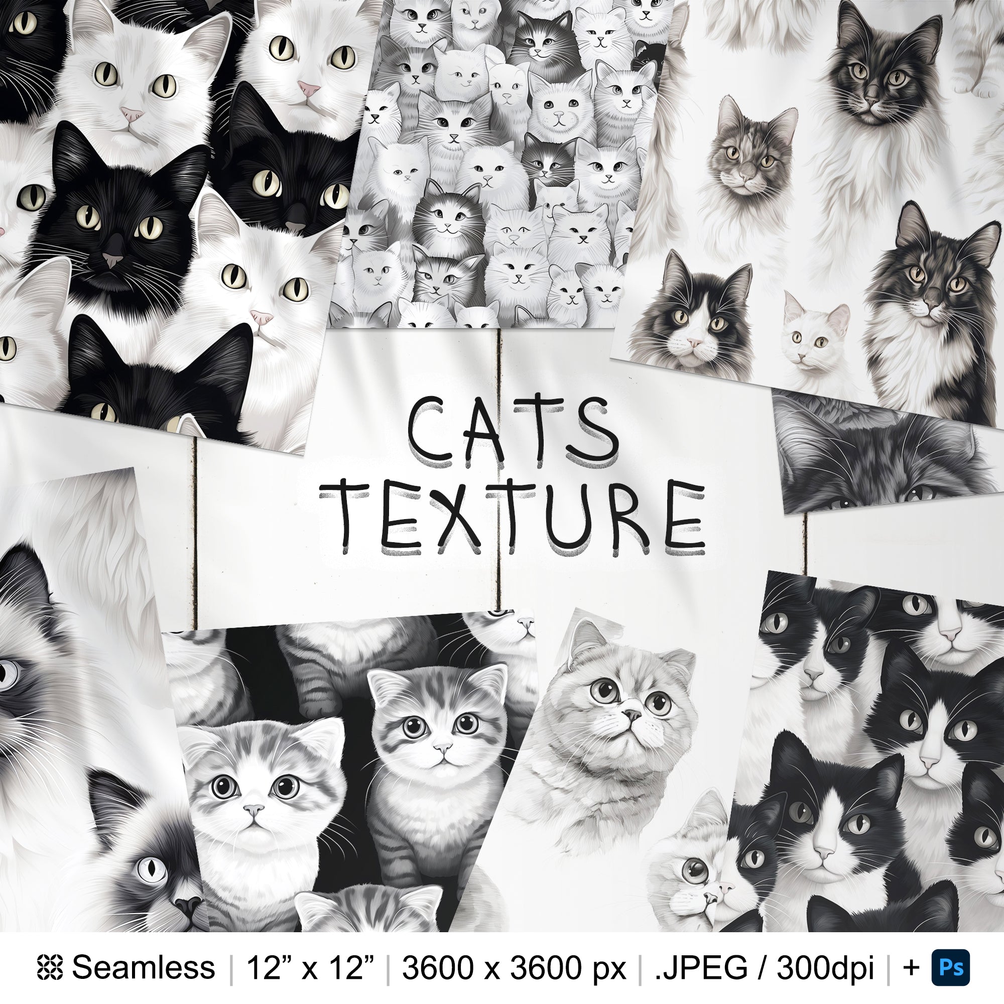 120 Cats Seamless Pattern Background | Digital Seamless Pattern Animals | 3d Cats Digital Paper | Photoshop Cats Patterns | Pets Patterns