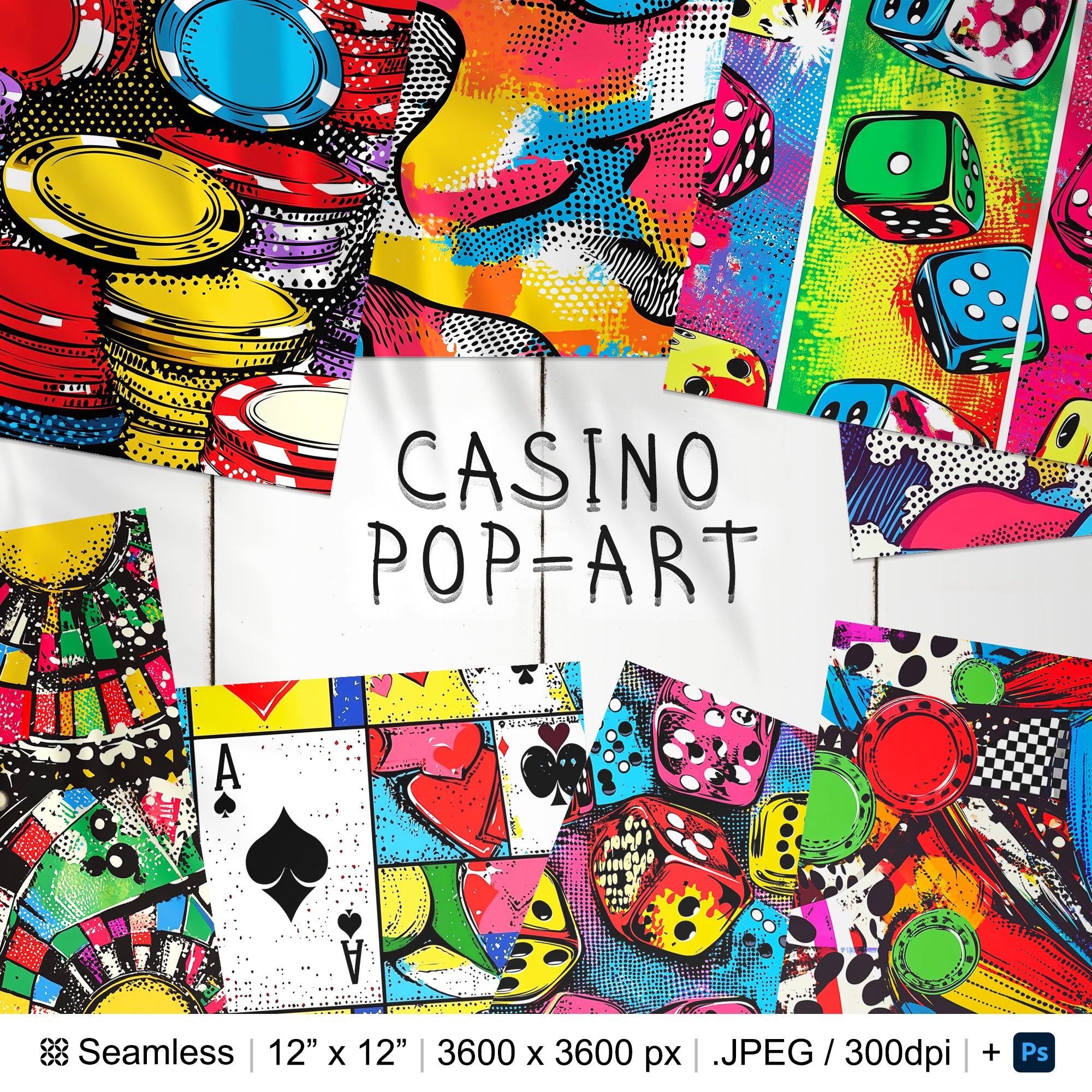 25 Pop-Art Casino Seamless Pattern