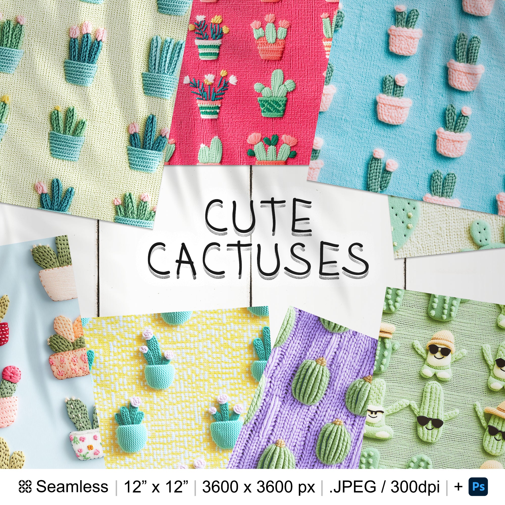 35 Cacti Embroidery Seamless Pattern