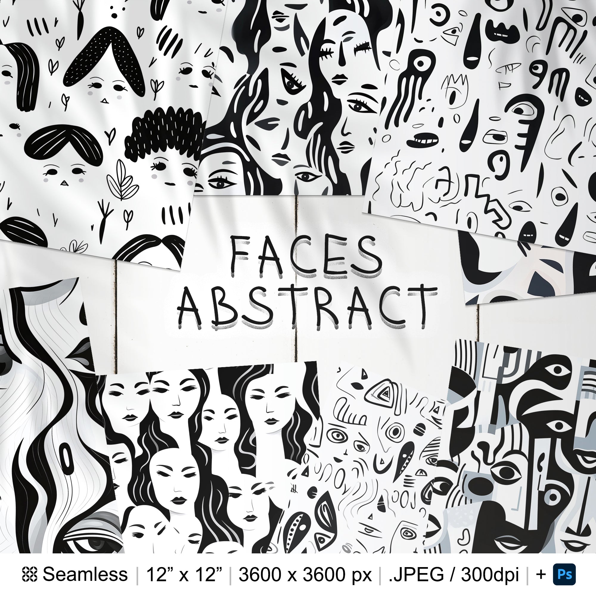 105 Abstract Faces Seamless Pattern