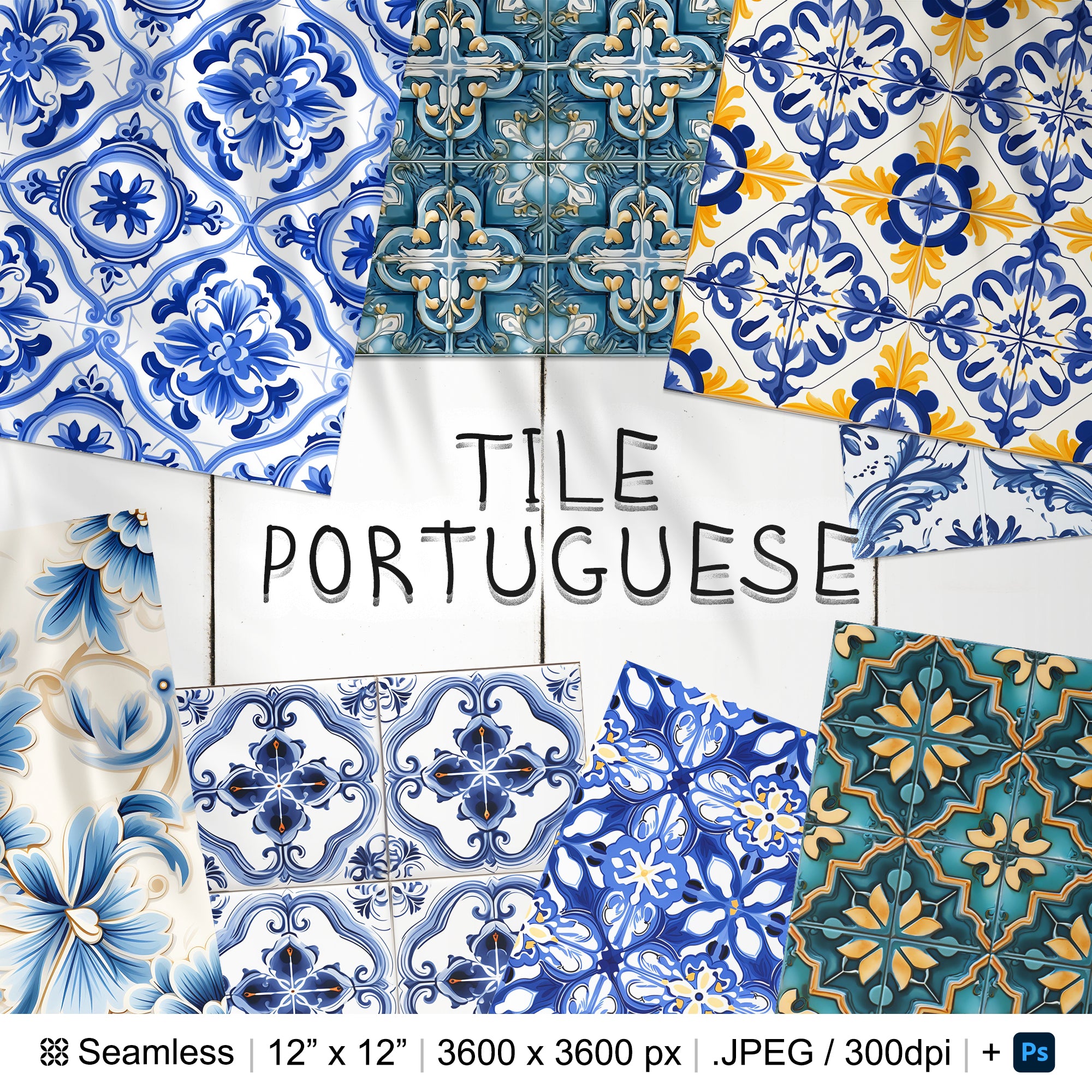 103 Portuguese Tile Seamless Pattern | Digital Seamless Pattern Azulejo Tile | 3d Tile Digital Paper | Photoshop Portuguese Tile Patterns
