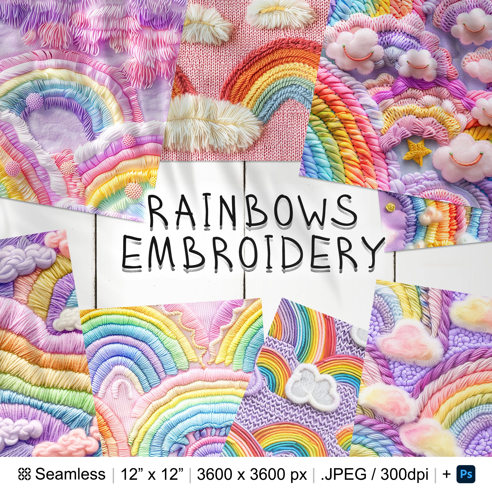 11 Embroidered Rainbows Seamless Pattern