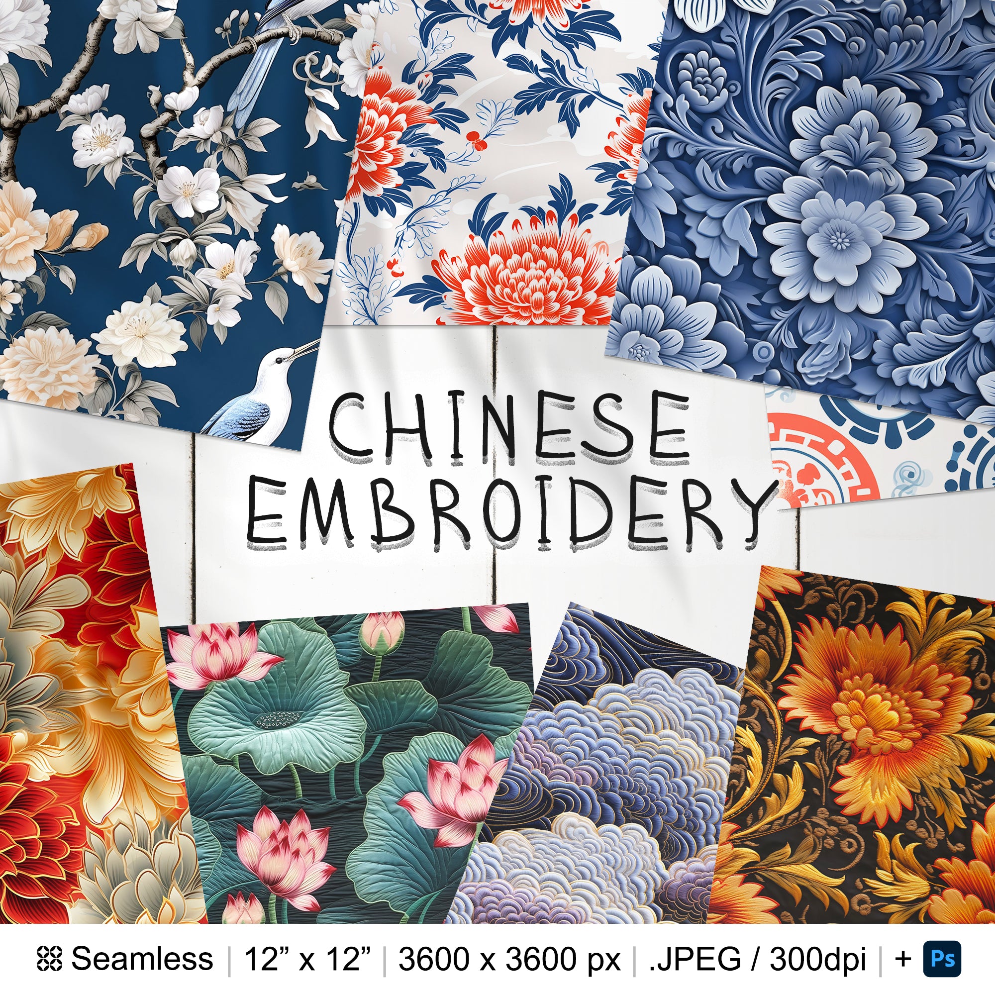 101 Traditional Chinese Fabric Seamless Pattern | Digital Seamless Pattern Chinese Embroidery | 3d Digital Paper | Photoshop Chinese Pattern