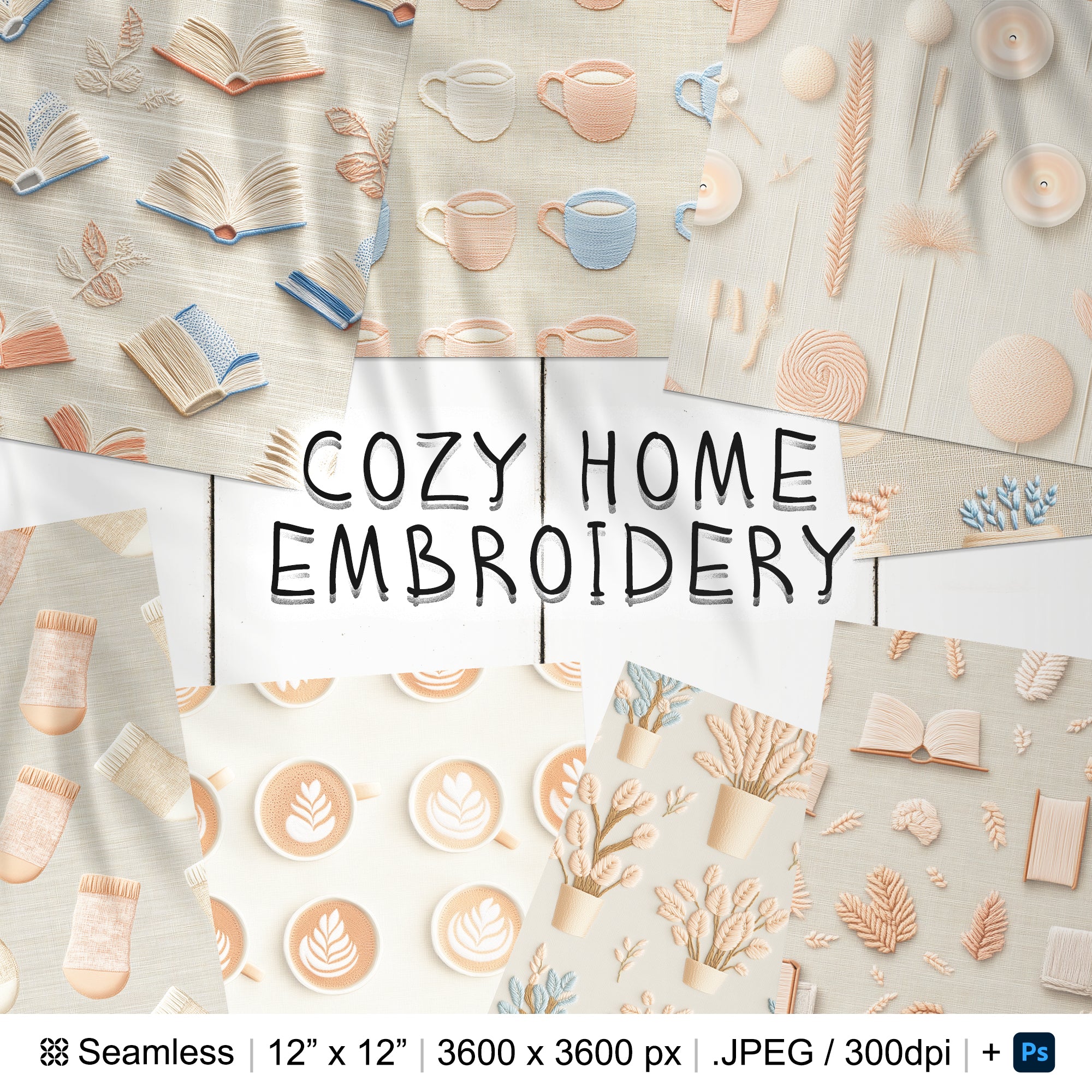 30 Cozy Home Embroidery Seamless Pattern