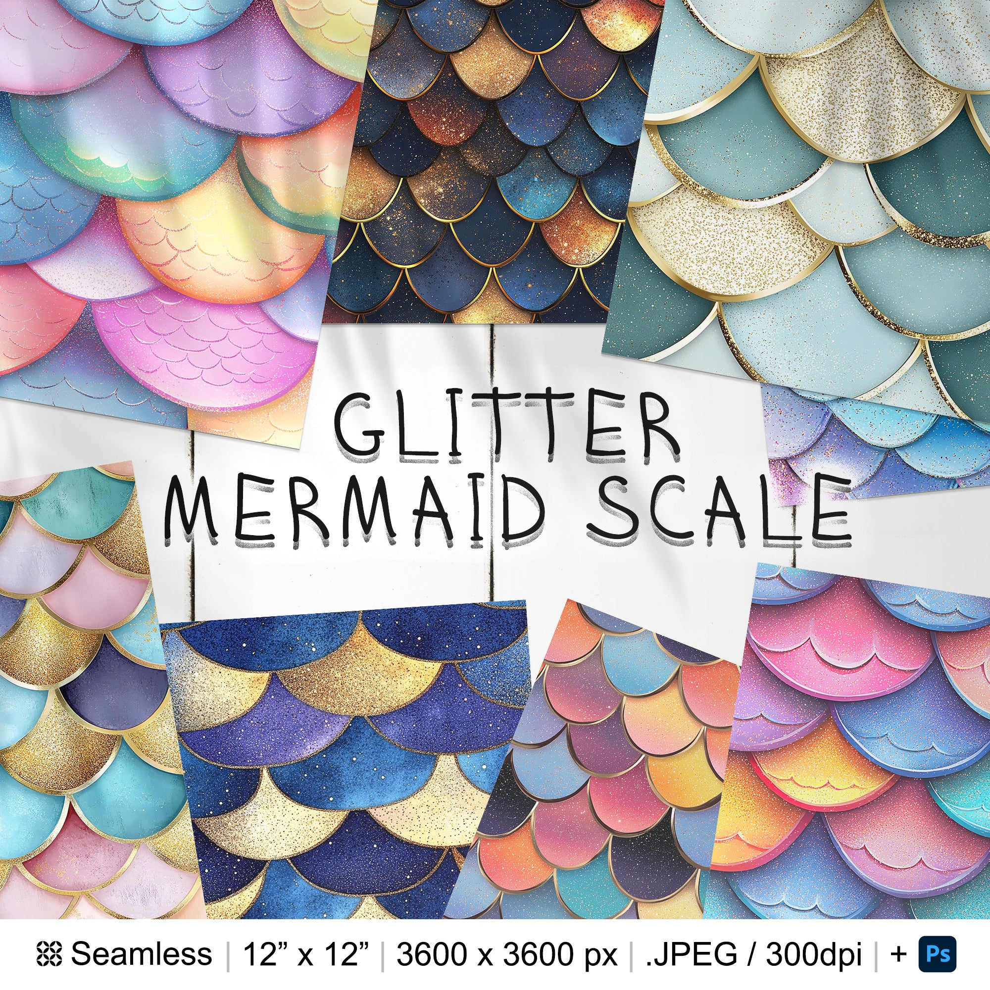 25 Glitter Mermaid Scale Seamless Pattern