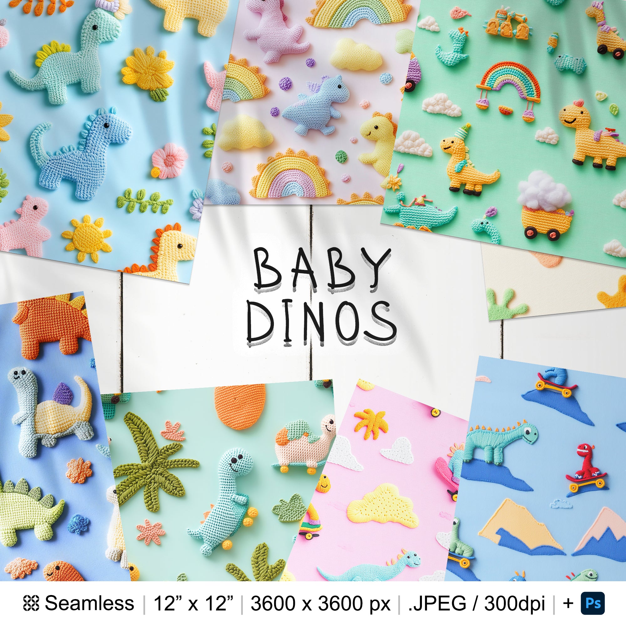 25 Baby Dinos Embroidery Seamless Pattern