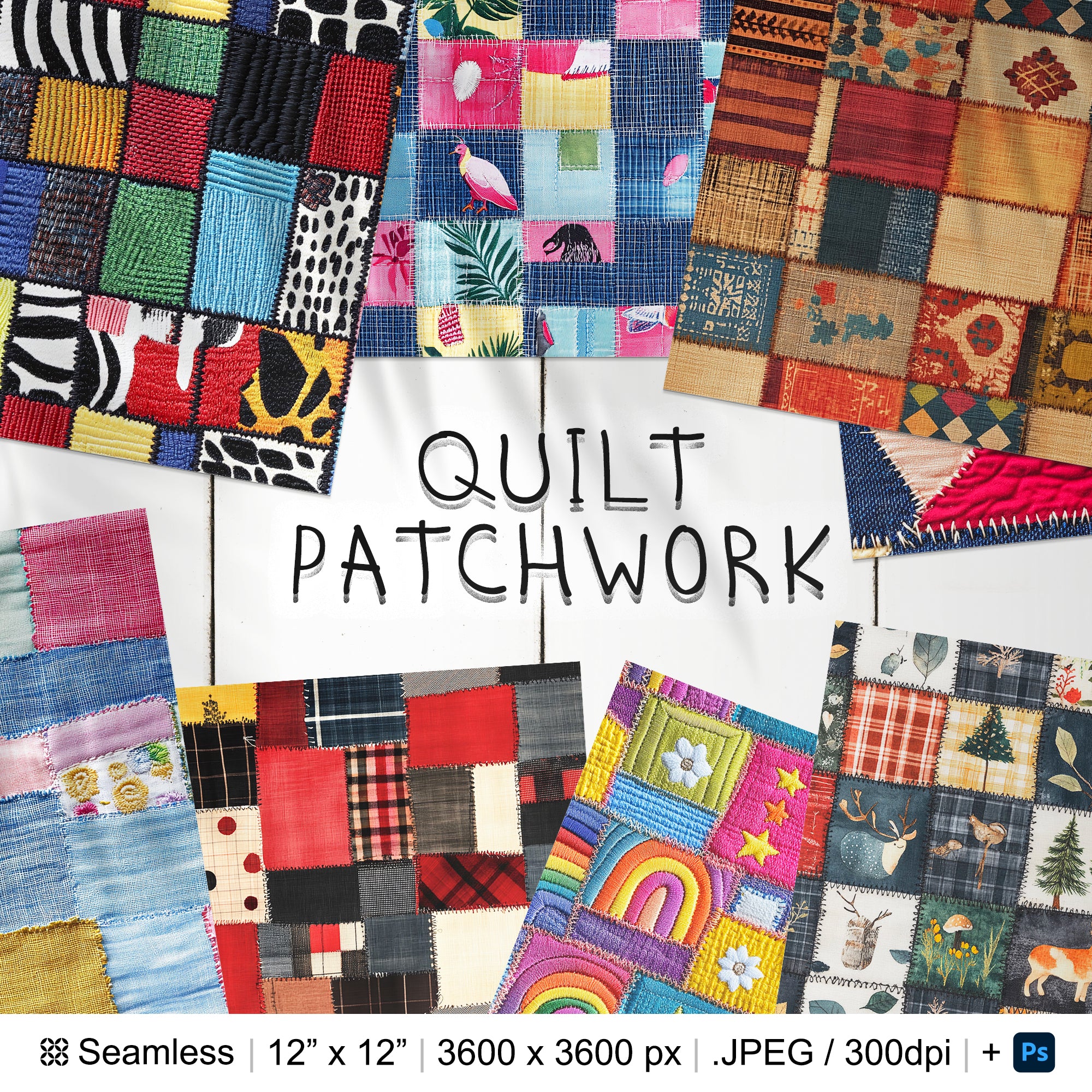 50 Quilt Patchwork Seamless Pattern