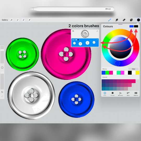 100 Buttons 2D Brushes (Part-1) for Procreate