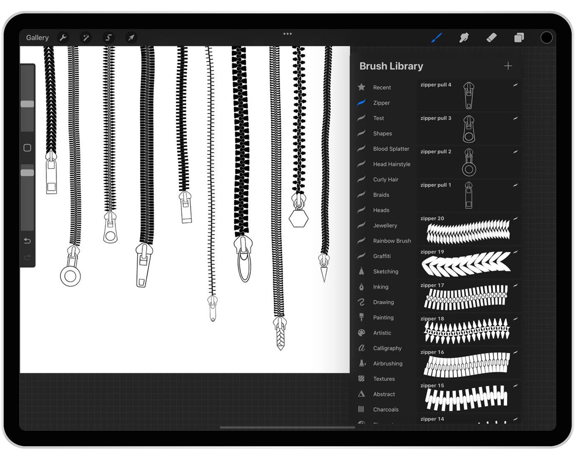 30 Procreate Zipper Brushes