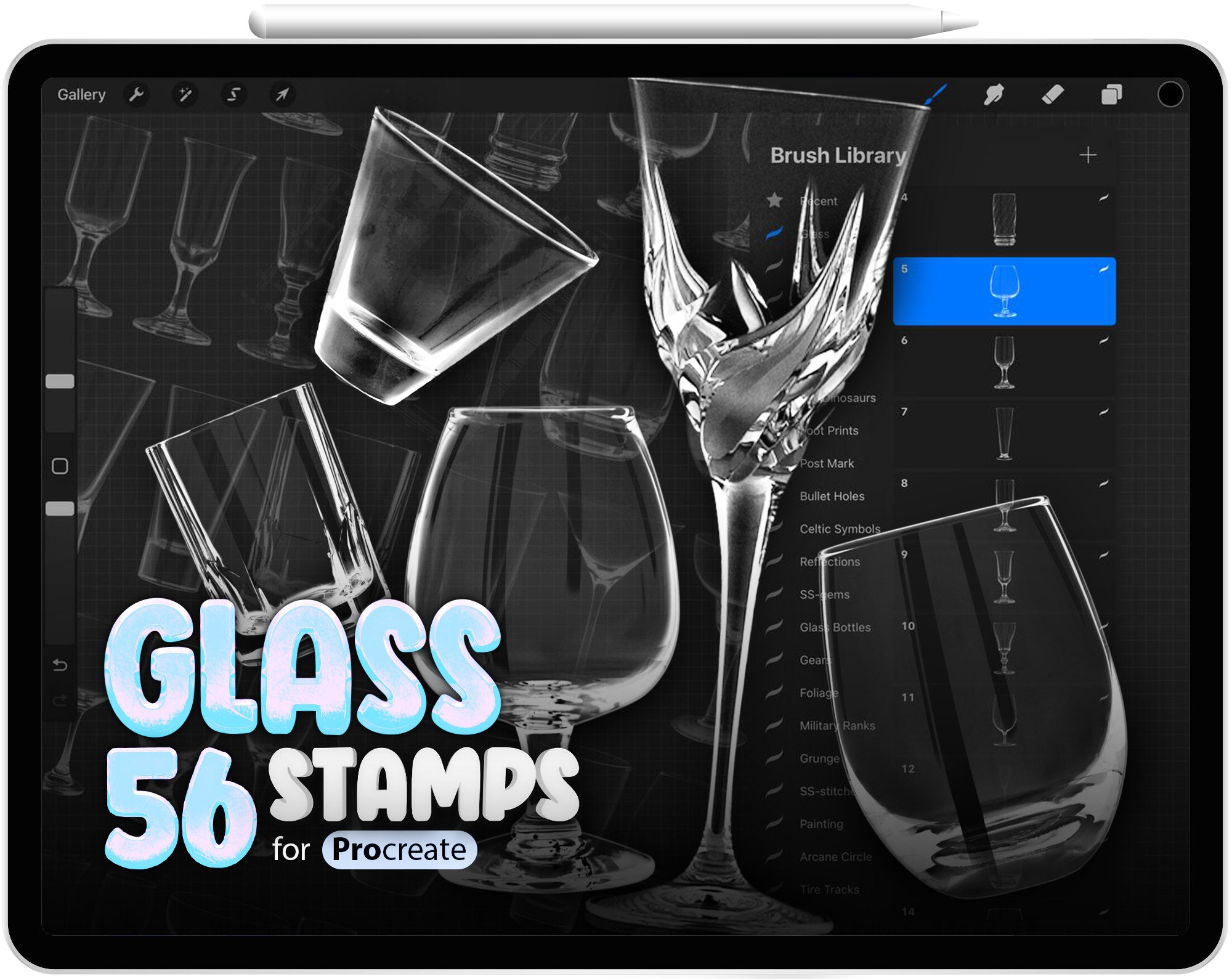 56 Procreate Glass Stamp Brushes