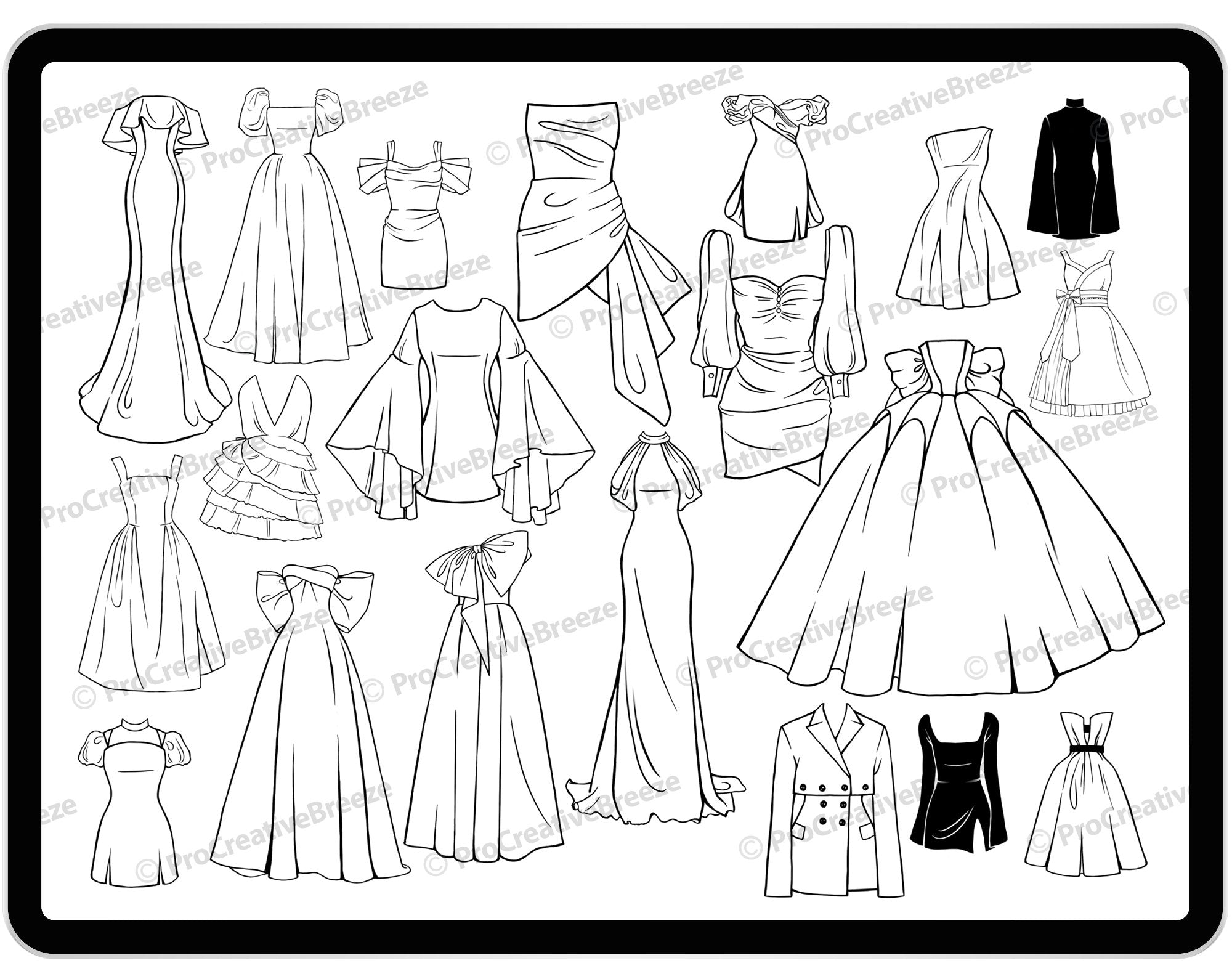 20 Procreate Wedding Dresses Stamp Brushes