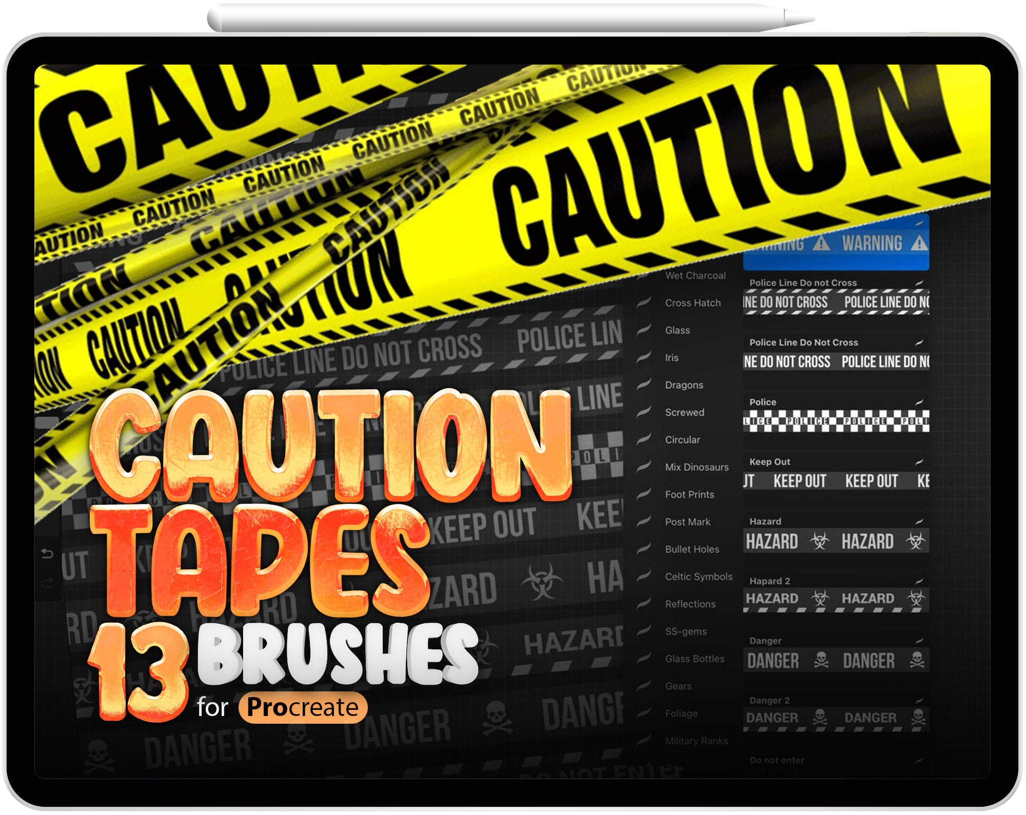 13 Procreate Caution Tapes Stamp Brushes
