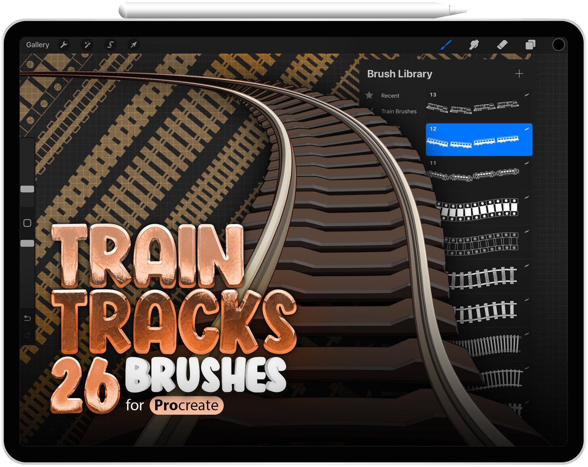 26 Procreate Train Track Brushes