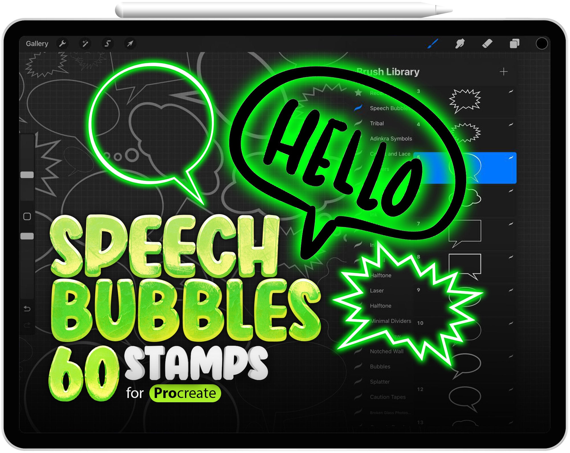 60 Procreate Manga Speech Bubbles Stamp Brushes, Procreate Cartoon Speech, Procreate Comic Book, Procreate Comic Bubble
