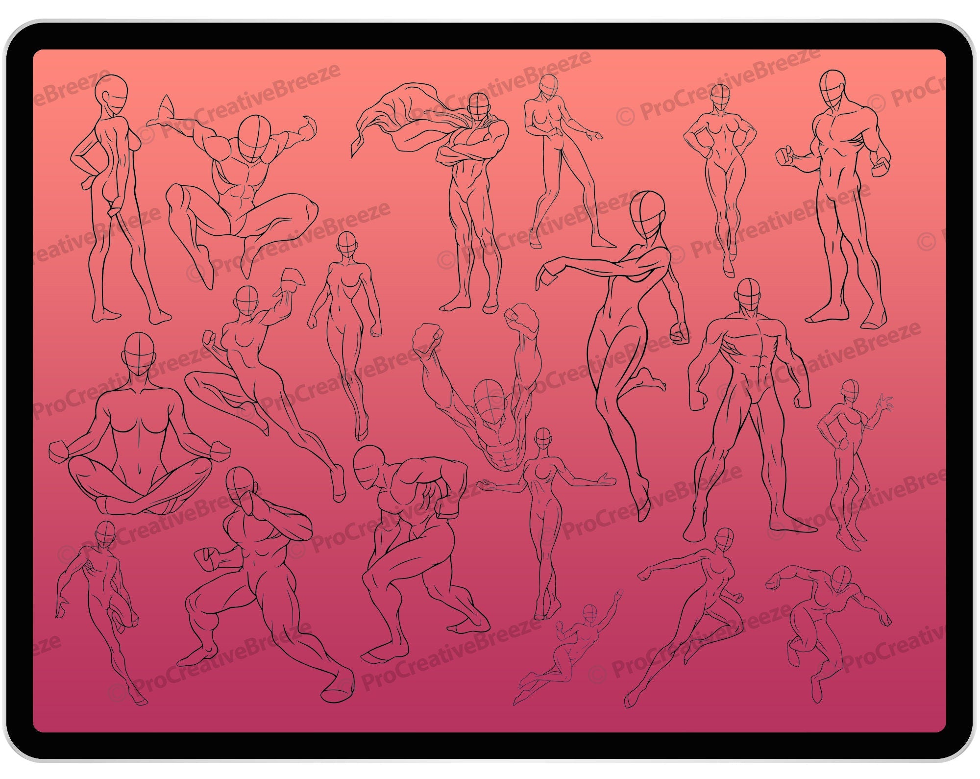 19 Procreate Superhero Poses Stamp Brushes