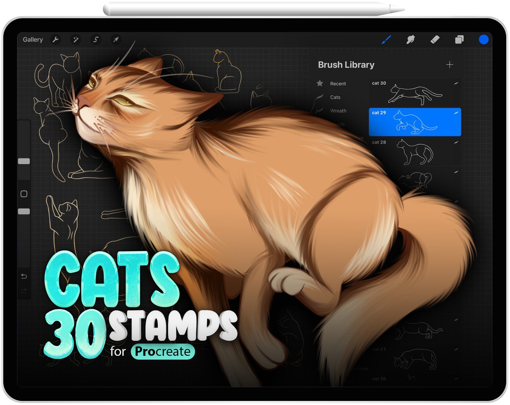 30 Procreate Cat Stamp Brushes