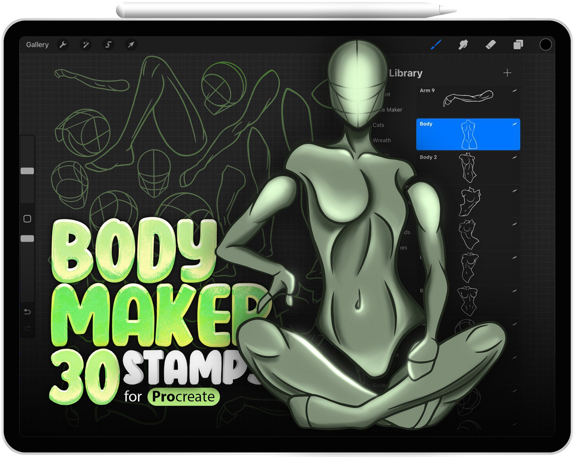 30 Procreate Pose Maker Stamp Brushes, Procreate Body Poses Stamps Arms, Torso, Legs, Heads, Procreate Pose Builder, Procreate Body Creator