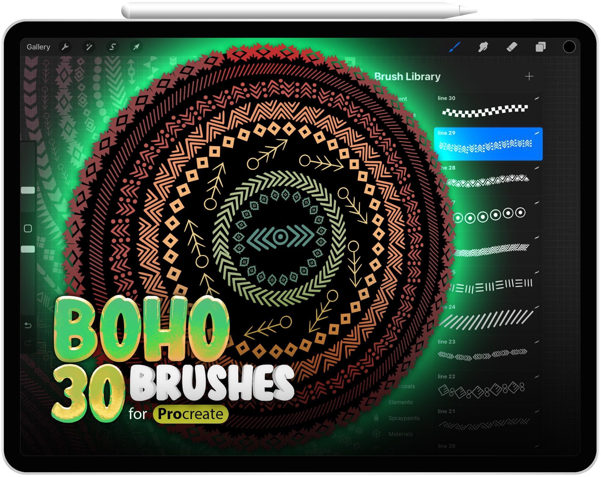 30 Procreate Boho Line Brushes