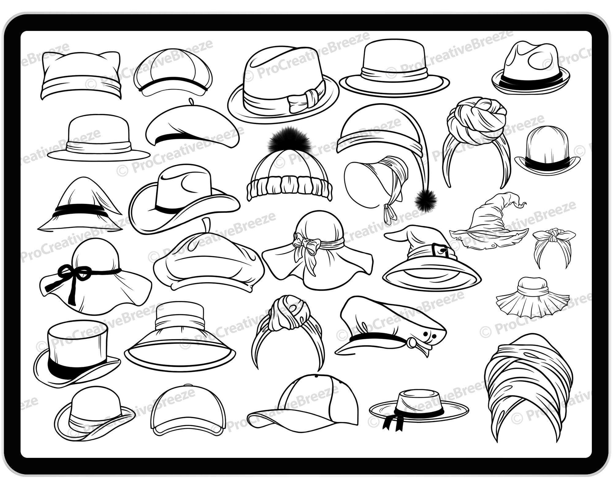 30 Procreate Hat Stamp Brushes