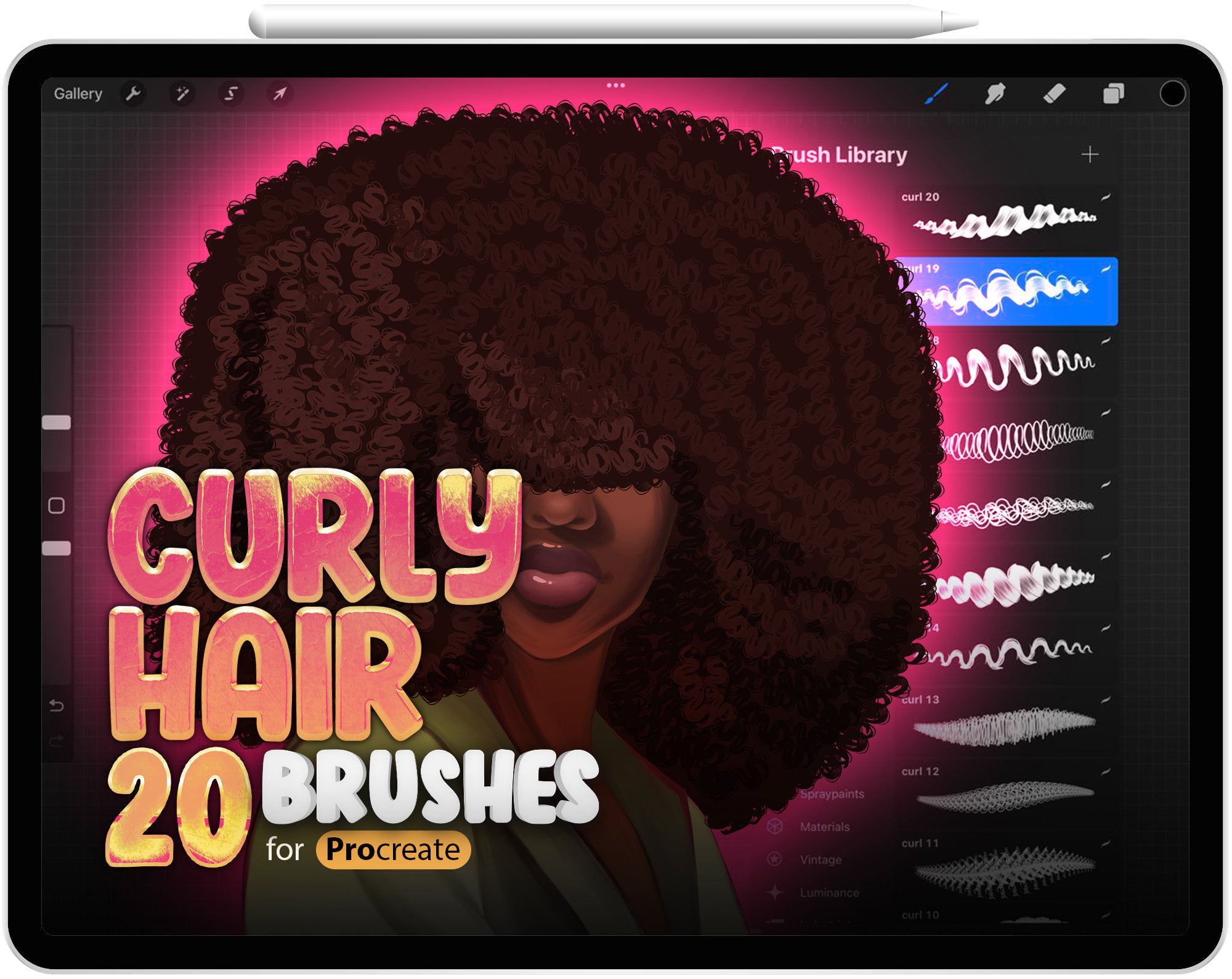 20 Procreate Curly Hair Brushes