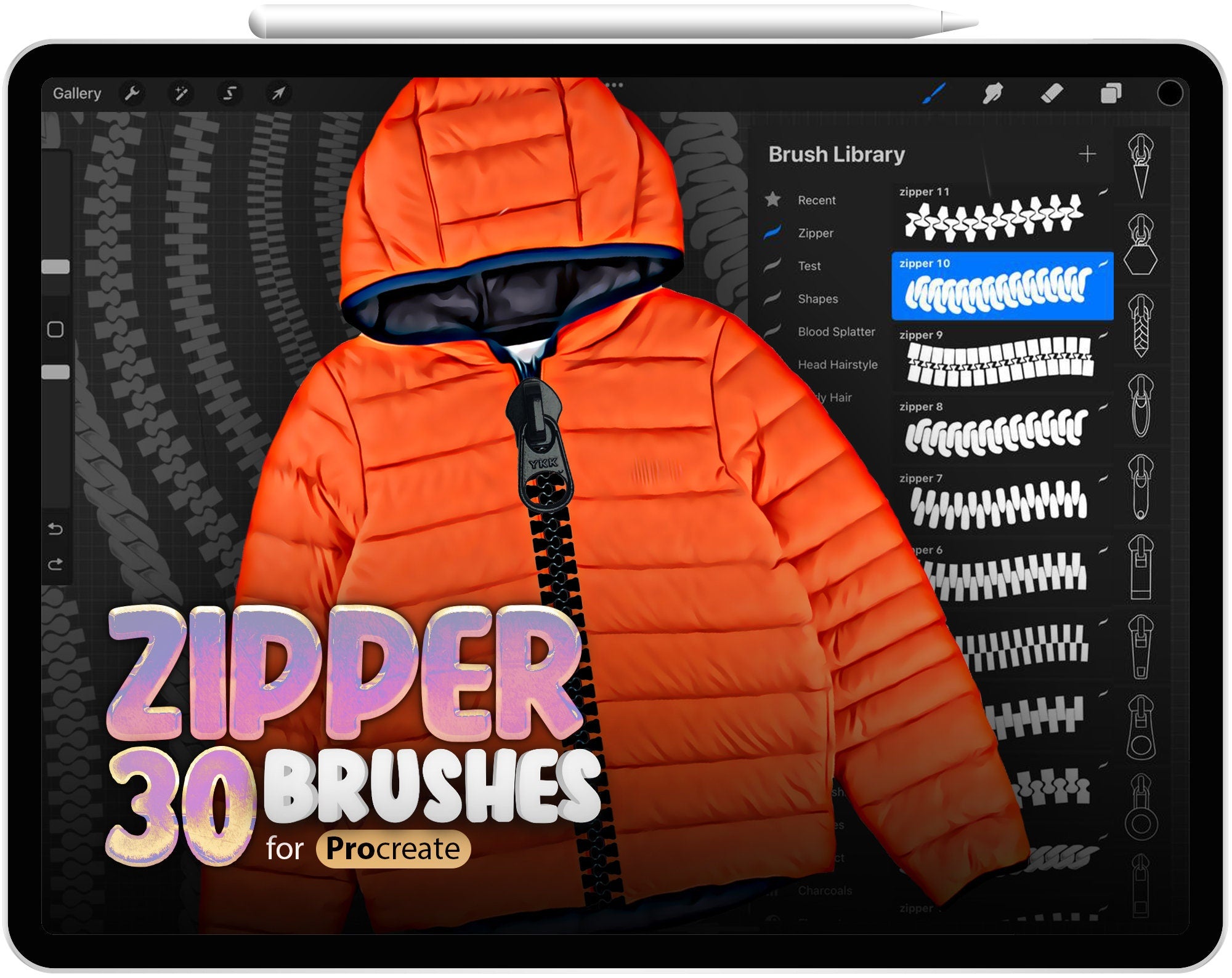 30 Procreate Zipper Brushes