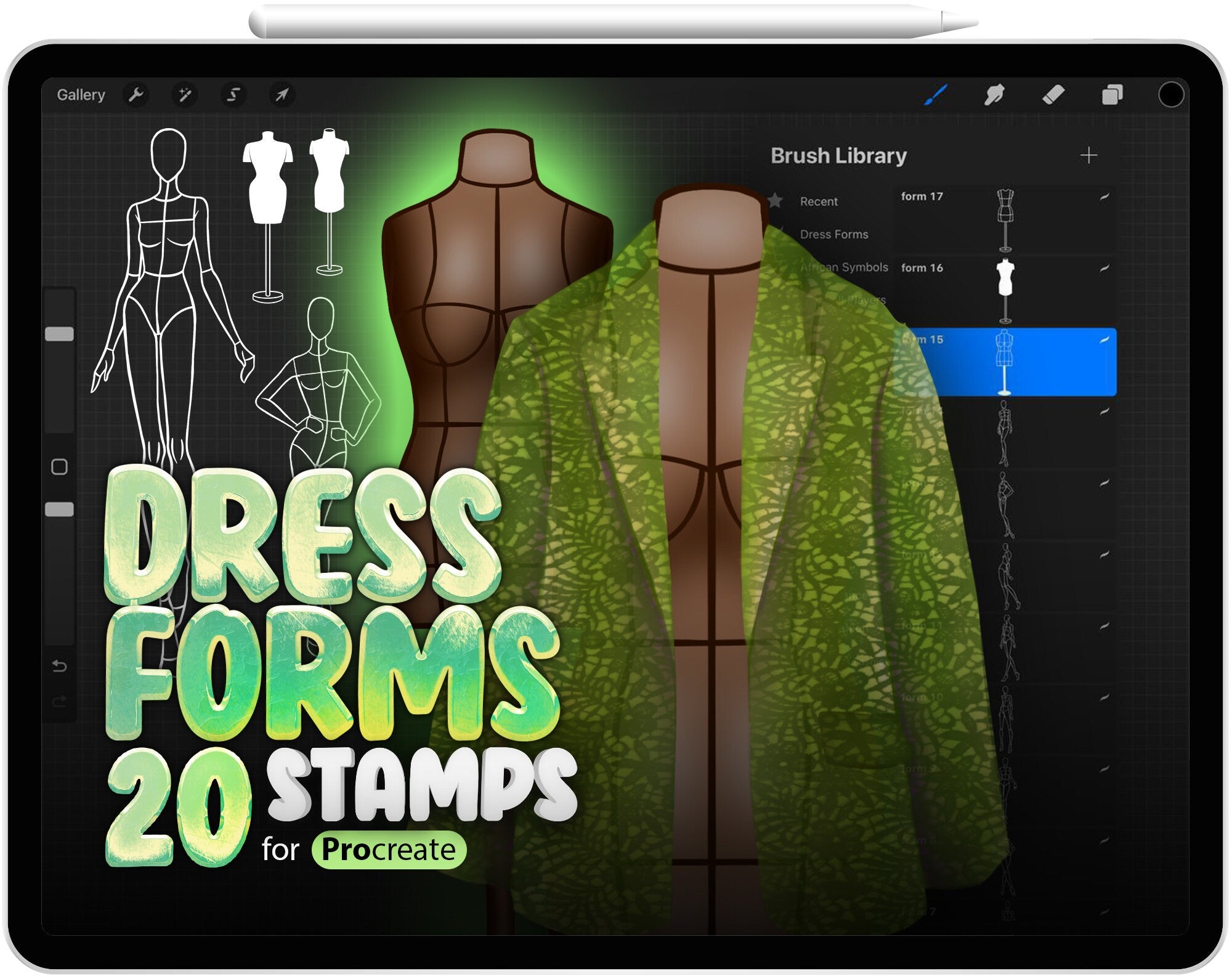 20 Procreate Dress Form Stamp Brushes