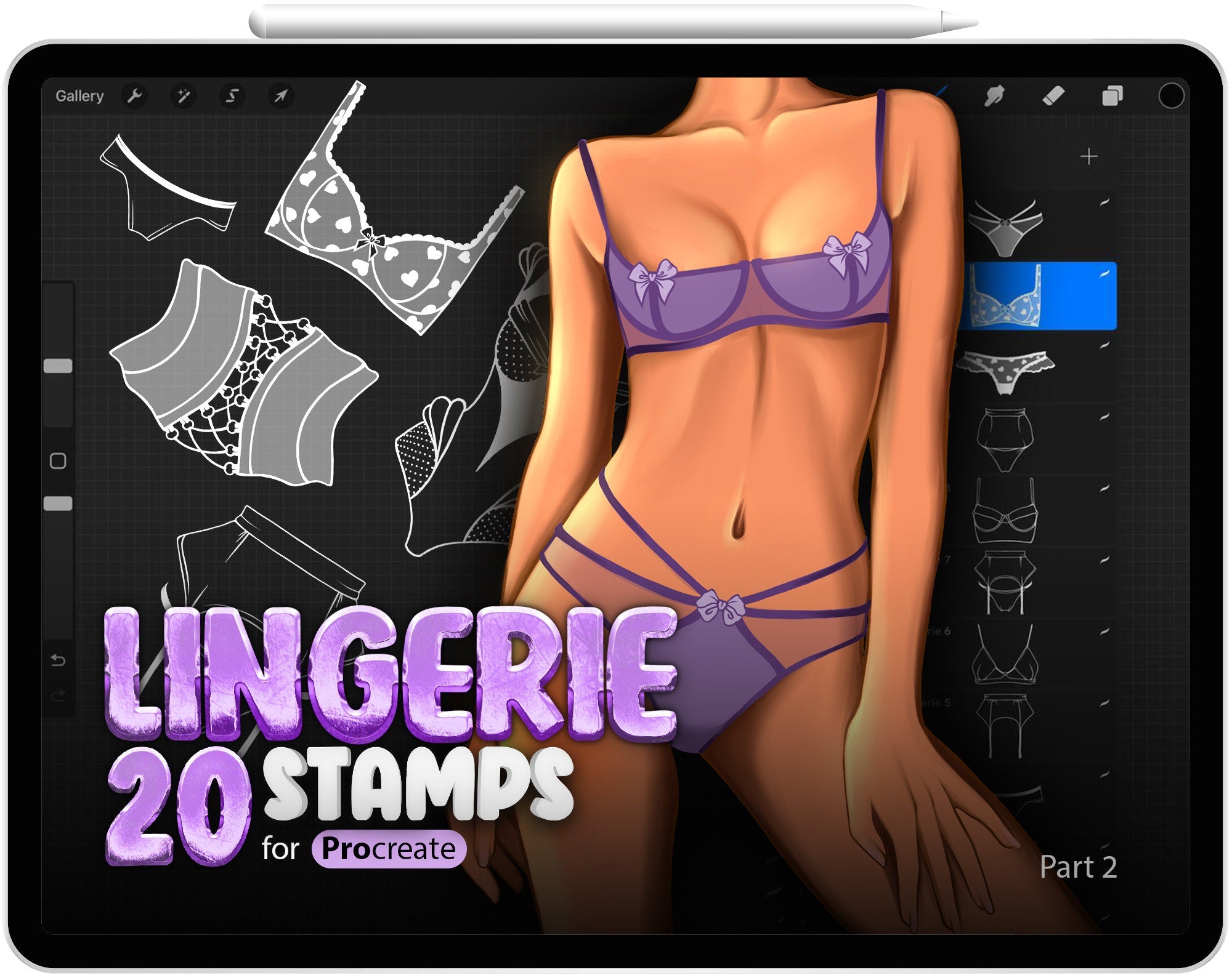 20 Procreate Lingerie Stamp Brushes Part - 2, Sexy underwear, Procreate Erotic Underwear Lingerie, Procreate Sex Stamps