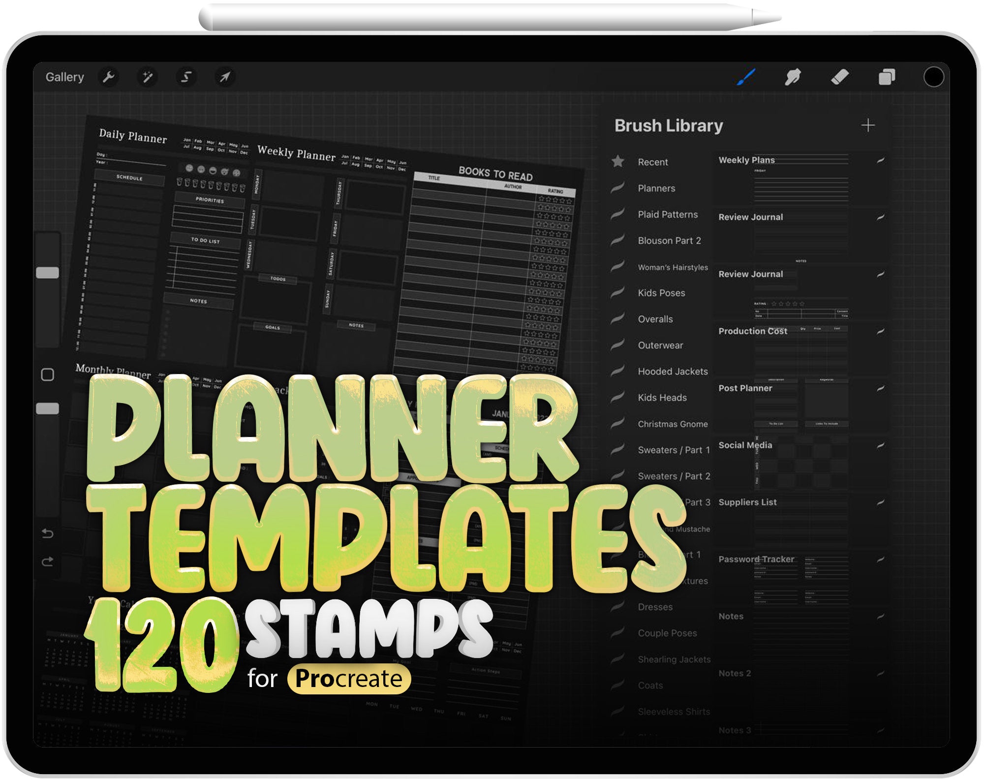 120 Procreate Planner Brushes