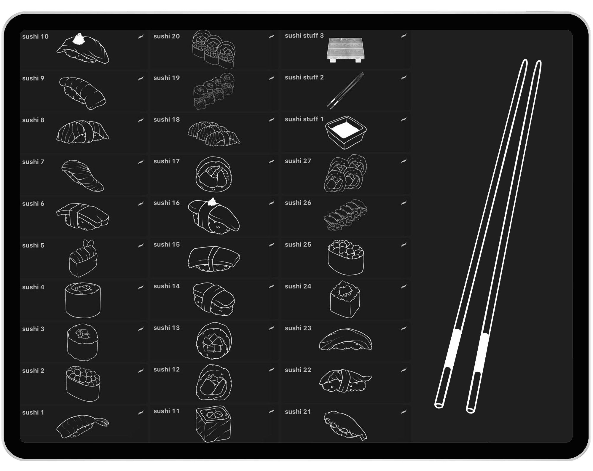 30 Procreate Sushi and Rolls Stamp Brushes