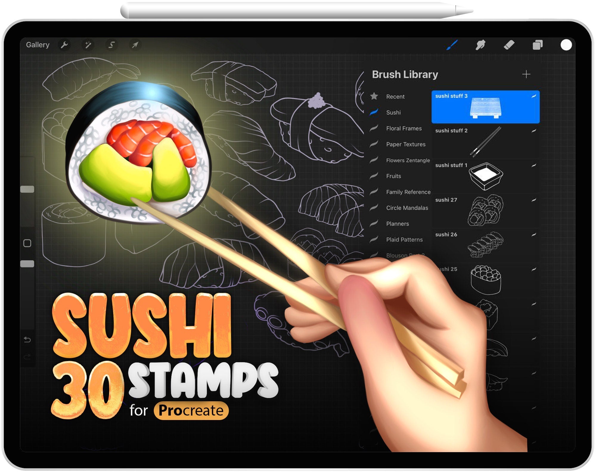 30 Procreate Sushi and Rolls Stamp Brushes
