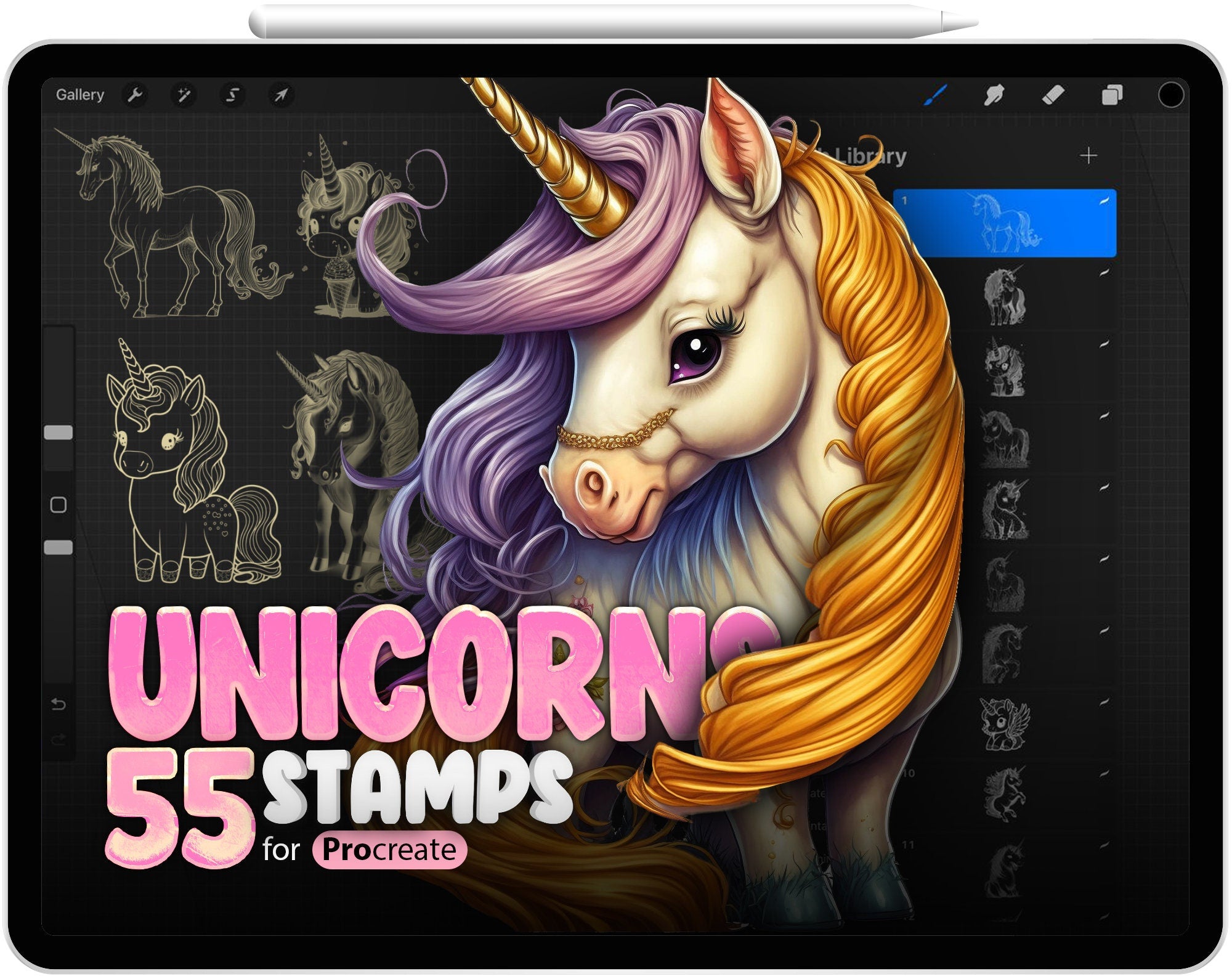 55 Procreate Unicorns Stamp Brushes