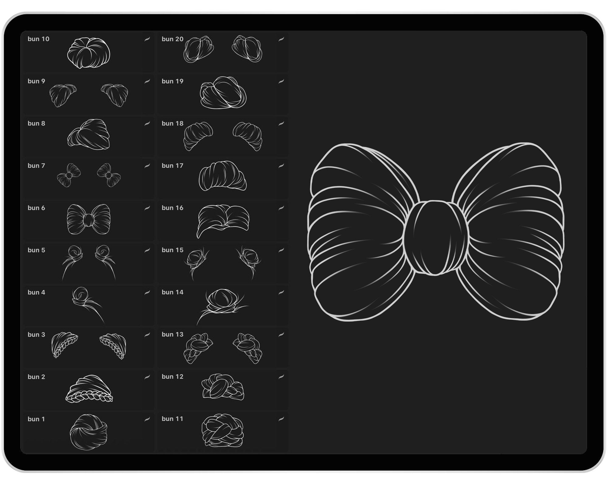 20 Procreate Bun Hairstyle Stamp Brushes