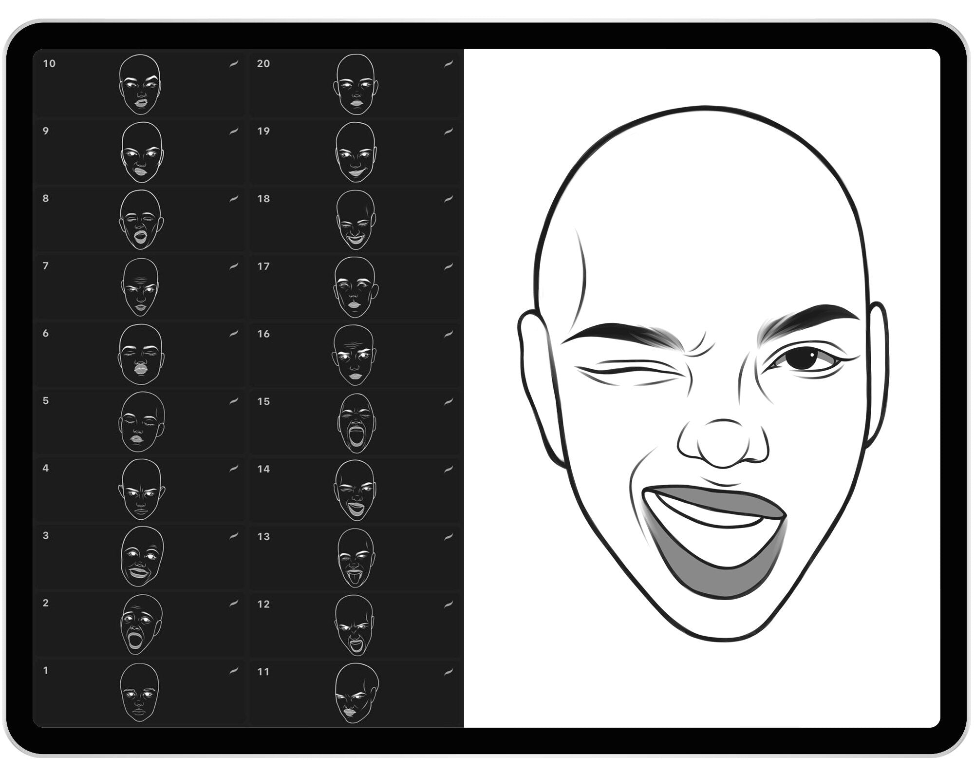 20 Procreate European Woman Face Emotion Stamp Brushes