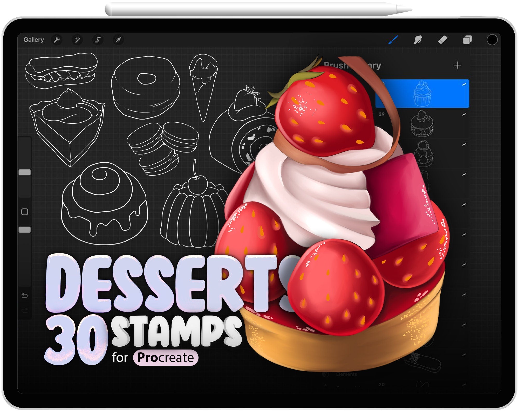 30 Procreate Desserts Stamp Brushes