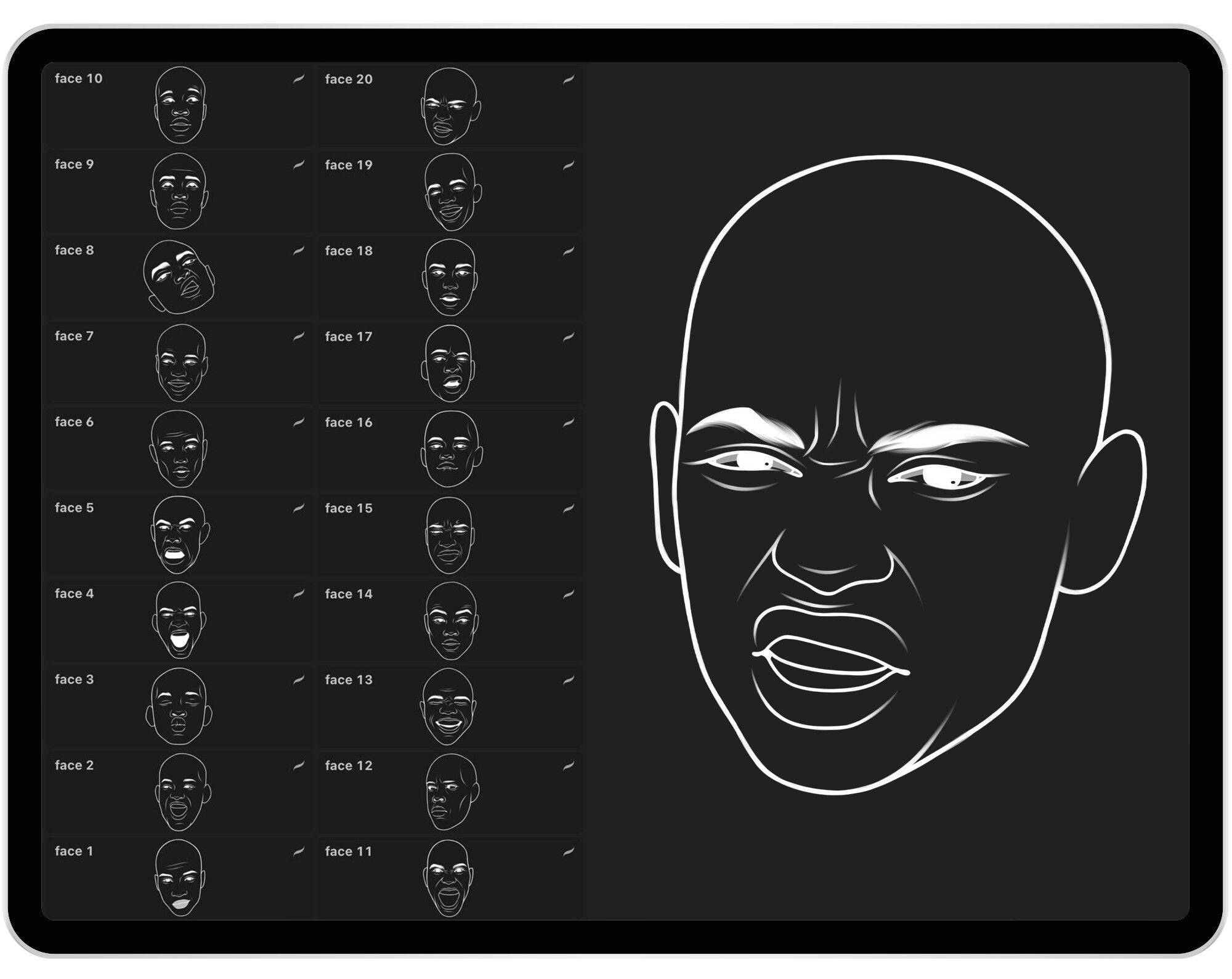 20 Procreate Black Man Face Emotion Stamp Brushes