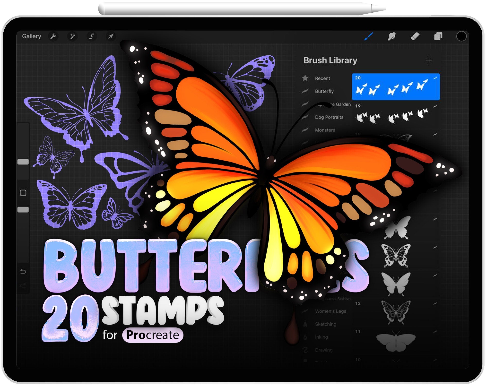 20 Procreate Butterfly Stamp Brushes