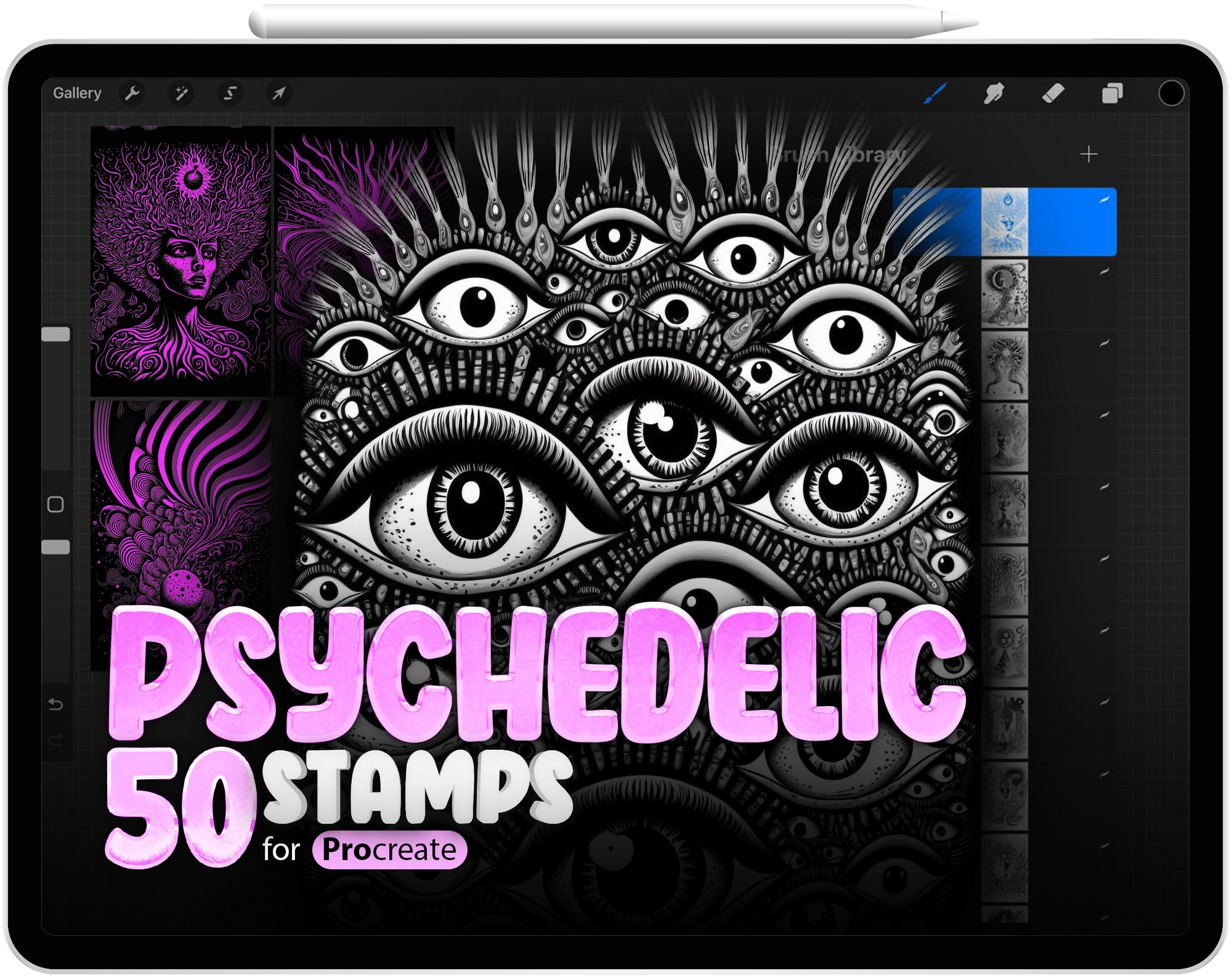 50 Procreate Psychedelic Trips Stamp Brushes