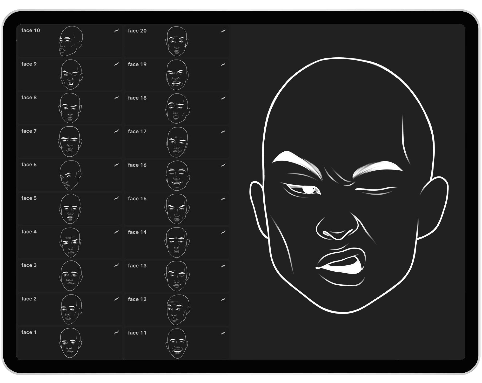 20 Procreate Asian Man Face Emotions Stamp Brushes