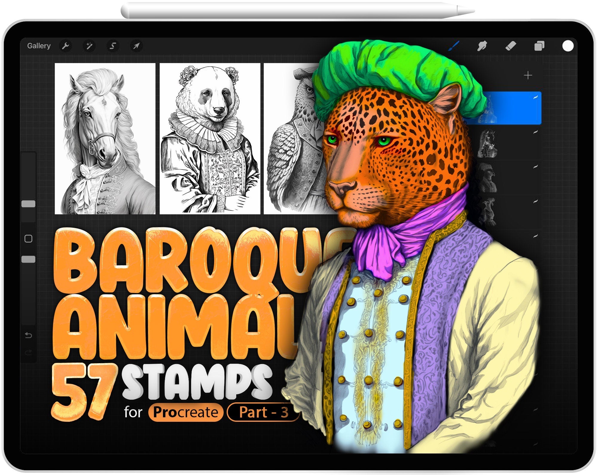 57 Procreate Baroque Animals Part -3 Stamp Brushes