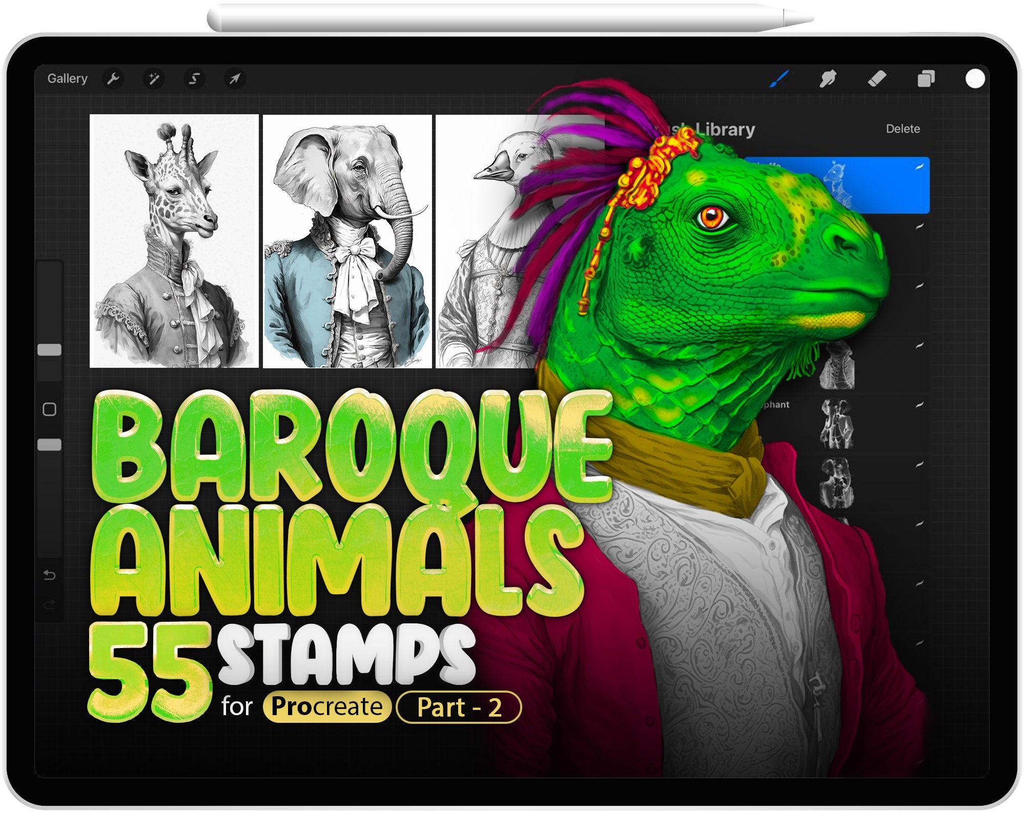 55 Procreate Baroque Animals Part -2 Stamp Brushes