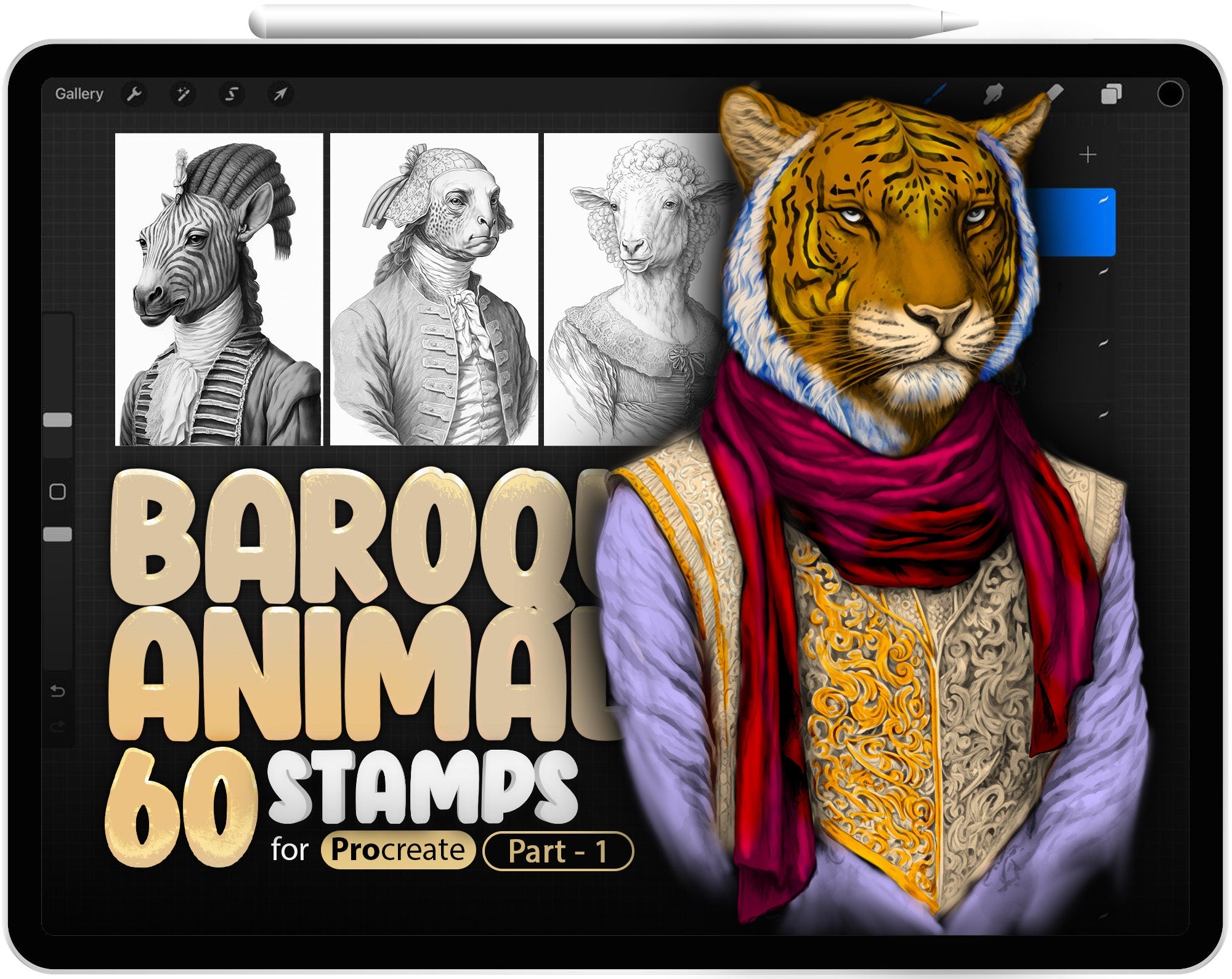 60 Procreate Baroque Animals Part -1 Stamp Brushes