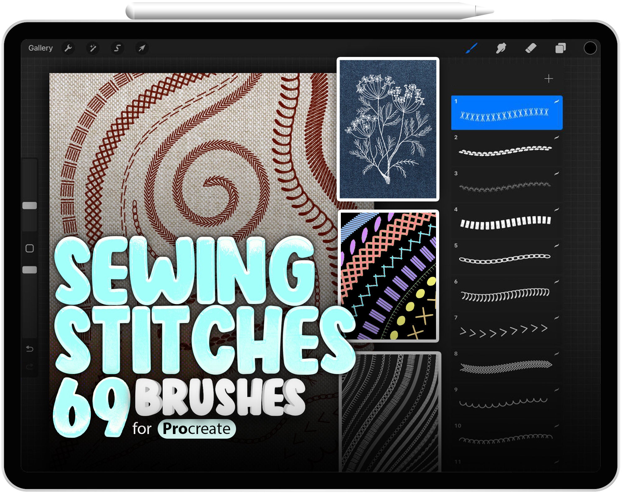 69 Procreate Sewing Stitches Brushes