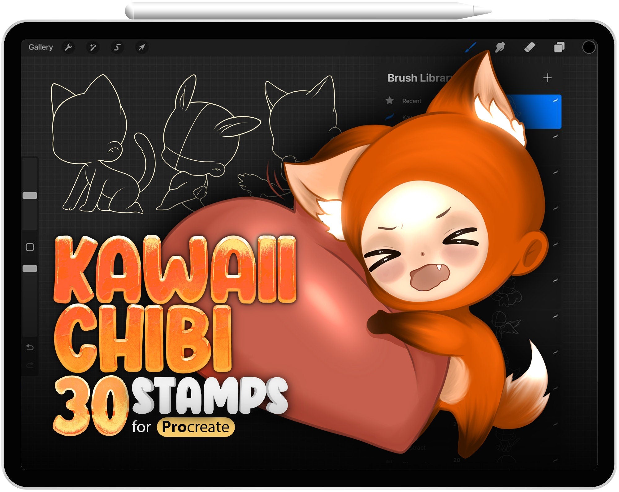 30 Procreate Kawaii Chibi Stamp Brushes